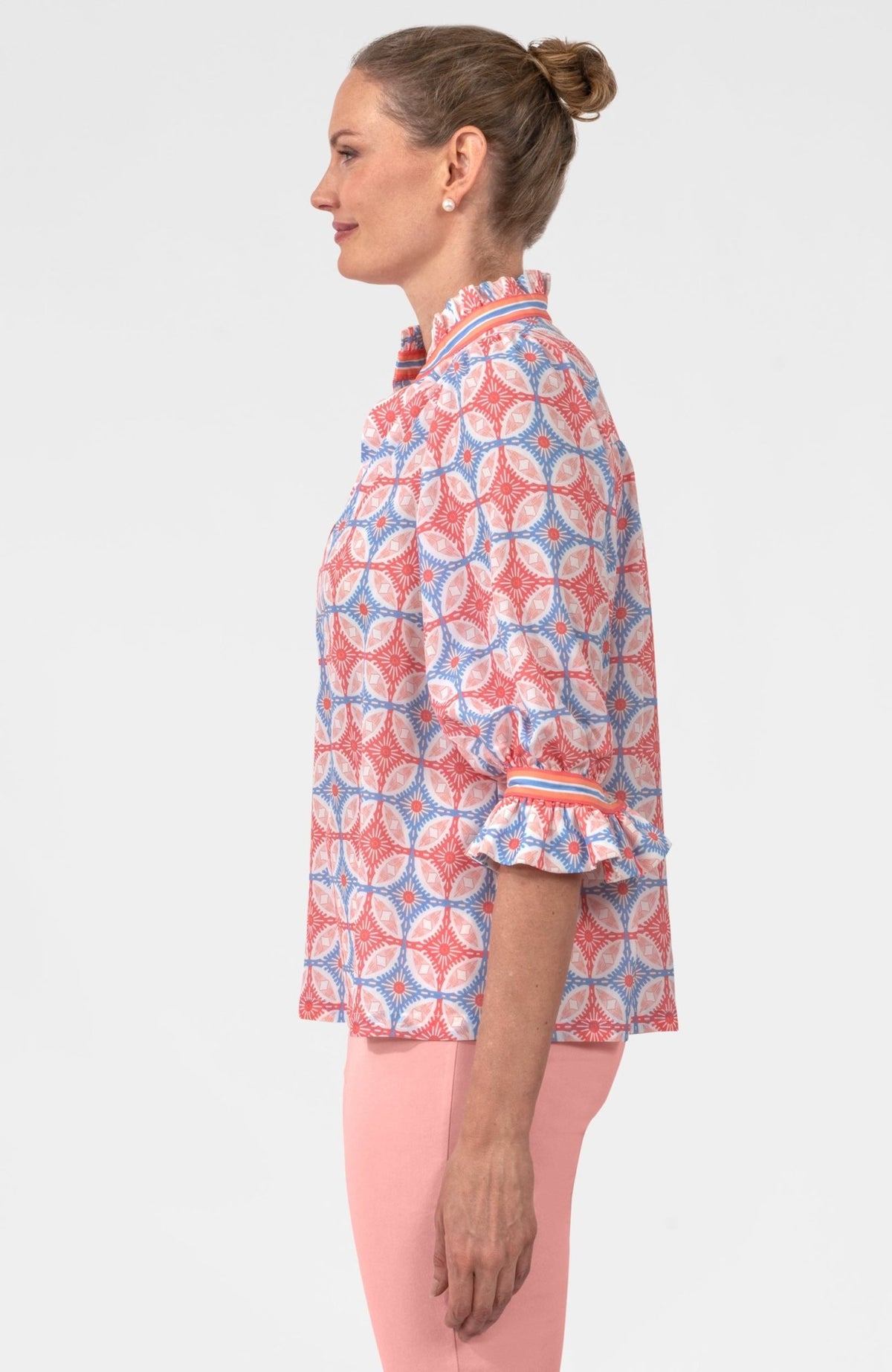 Ruffleneck Tunic - Smell The Roses Peri Coral