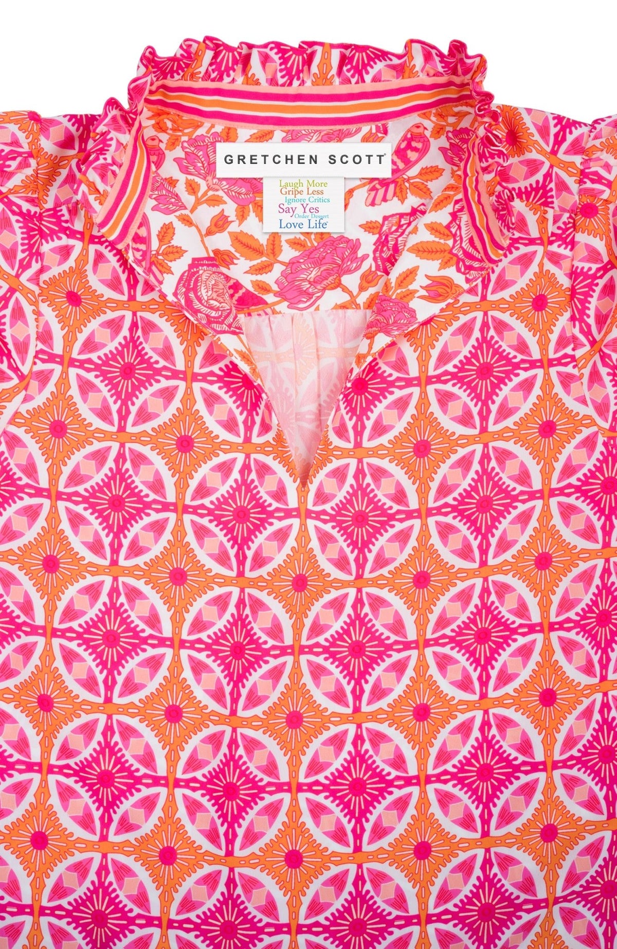 Ruffleneck Tunic - Smell The Roses Orange Pink