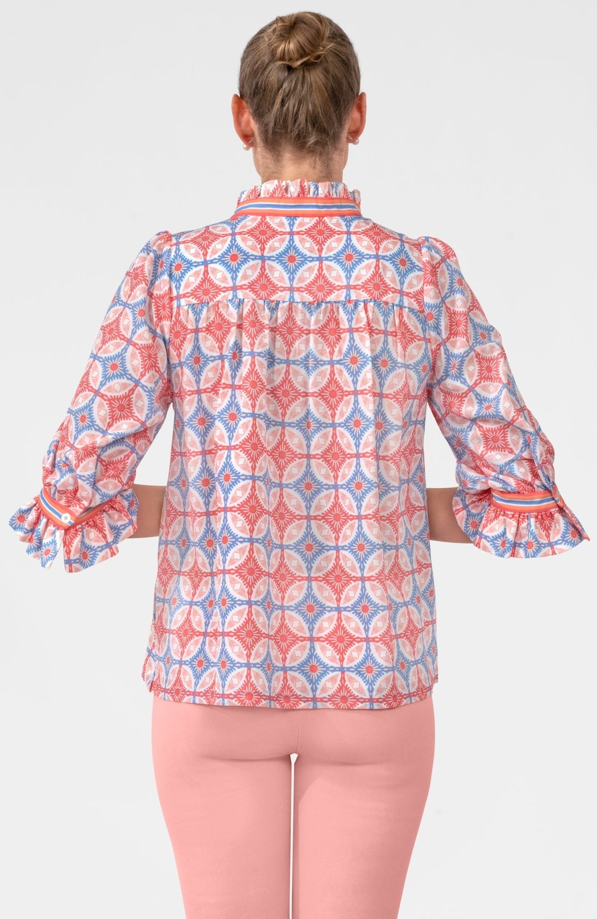 Ruffleneck Tunic - Smell The Roses Peri Coral