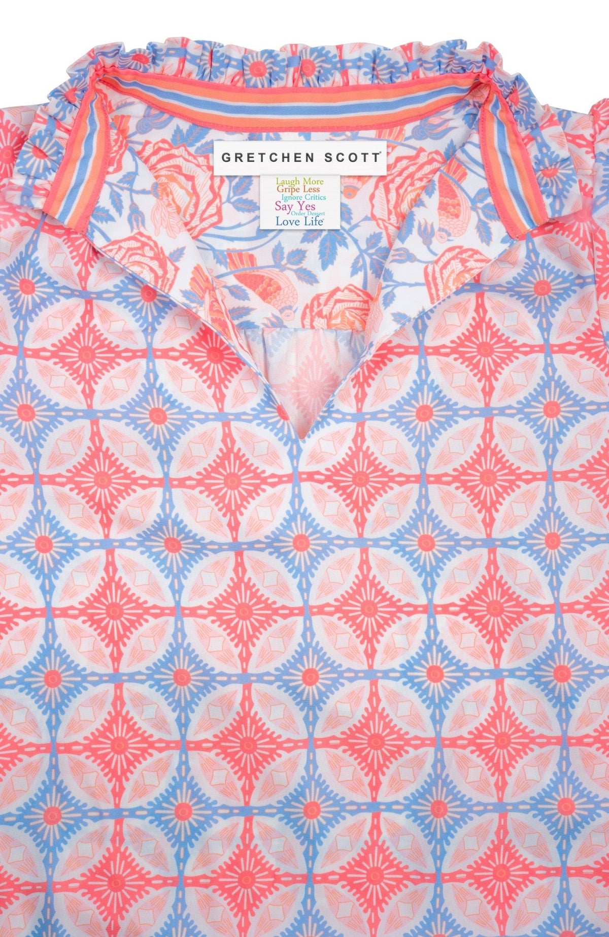 Ruffleneck Tunic - Smell The Roses Peri Coral