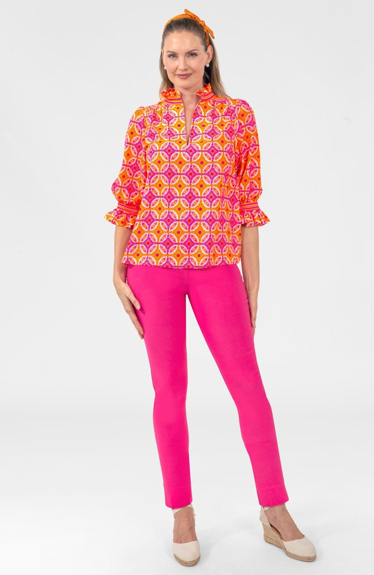 Ruffleneck Tunic - Smell The Roses Orange Pink