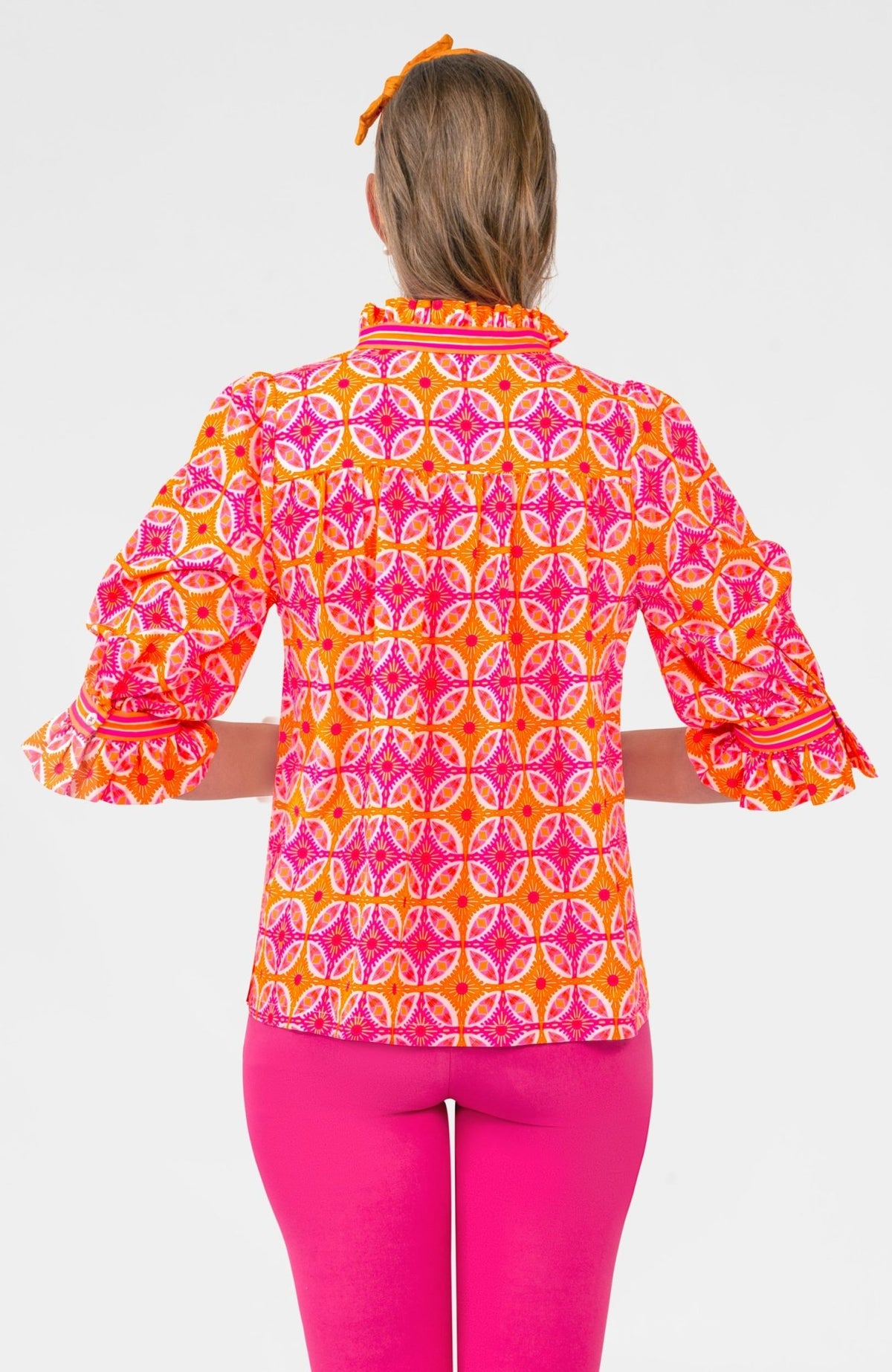 Ruffleneck Tunic - Smell The Roses Orange Pink
