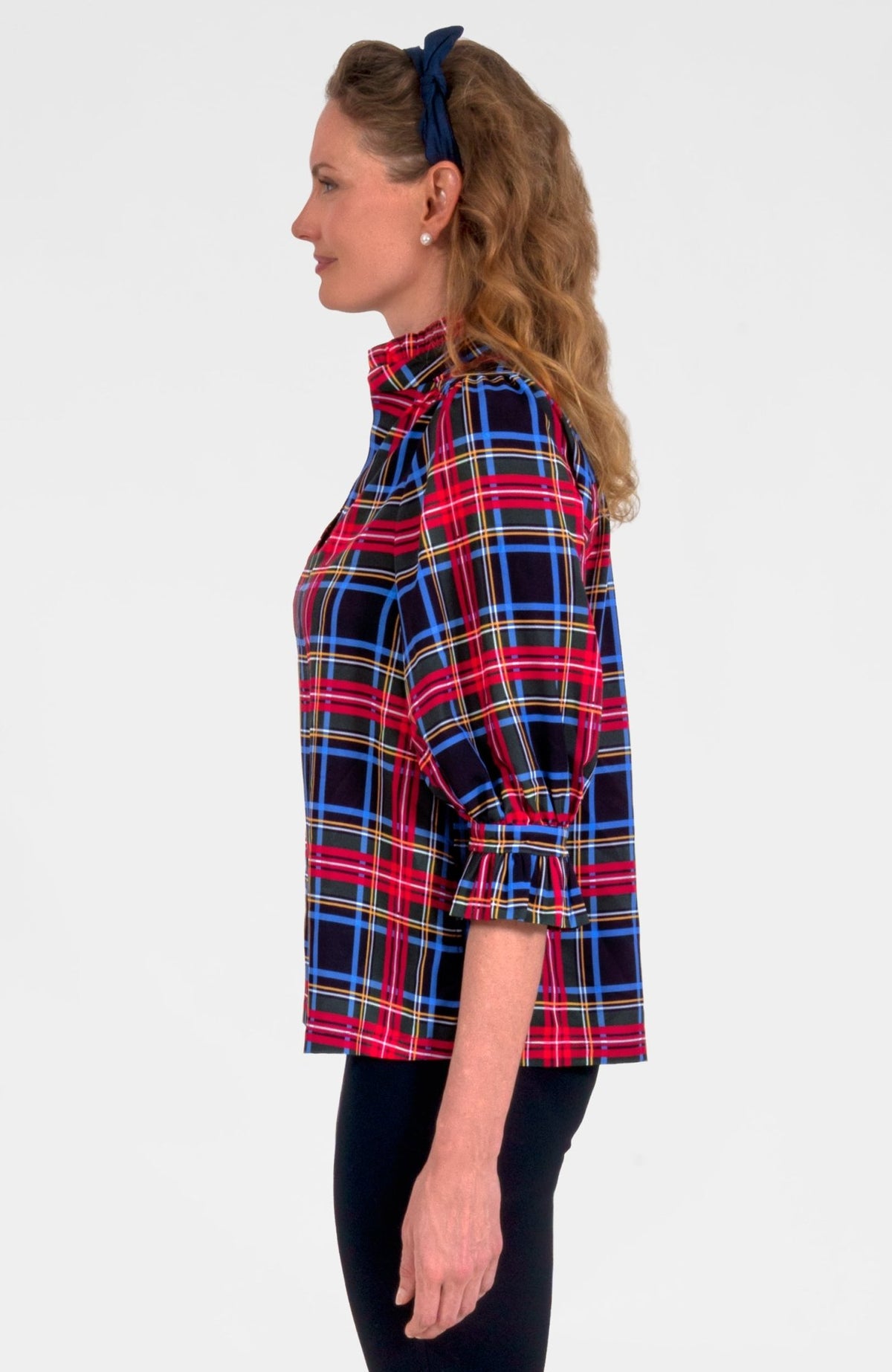 Ruffleneck Tunic - Stewart Plaid Black Multi