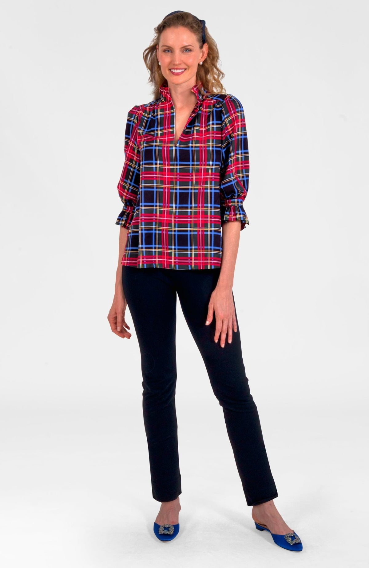 Ruffleneck Tunic - Stewart Plaid Black Multi