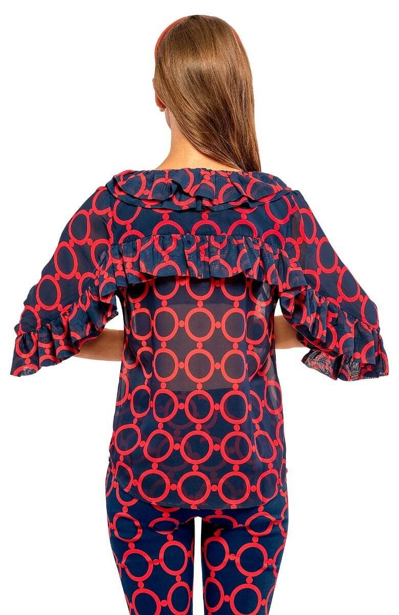 Rufflestiltskin Blouse - Dip & Dot - Final Sale Navy Red