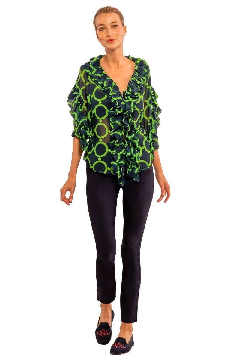 Rufflestiltskin Blouse - Dip & Dot - Final Sale Navy Kelly