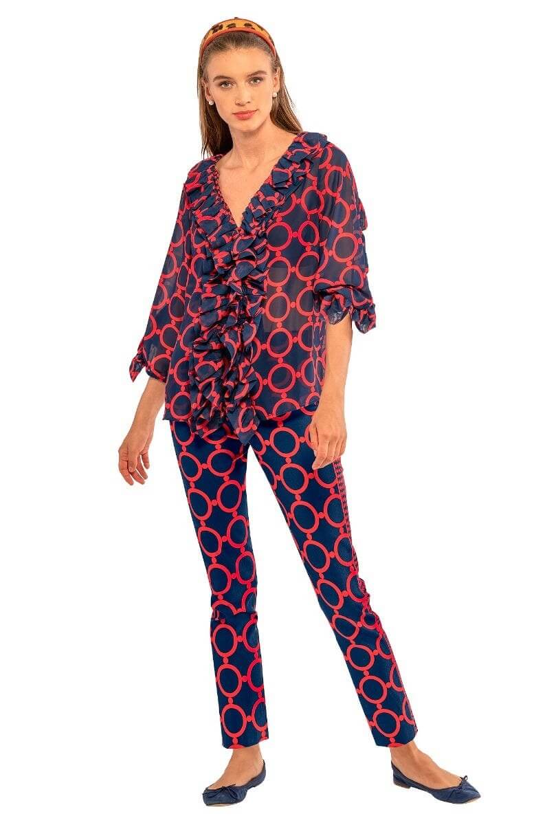 Rufflestiltskin Blouse - Dip & Dot - Final Sale Navy Red