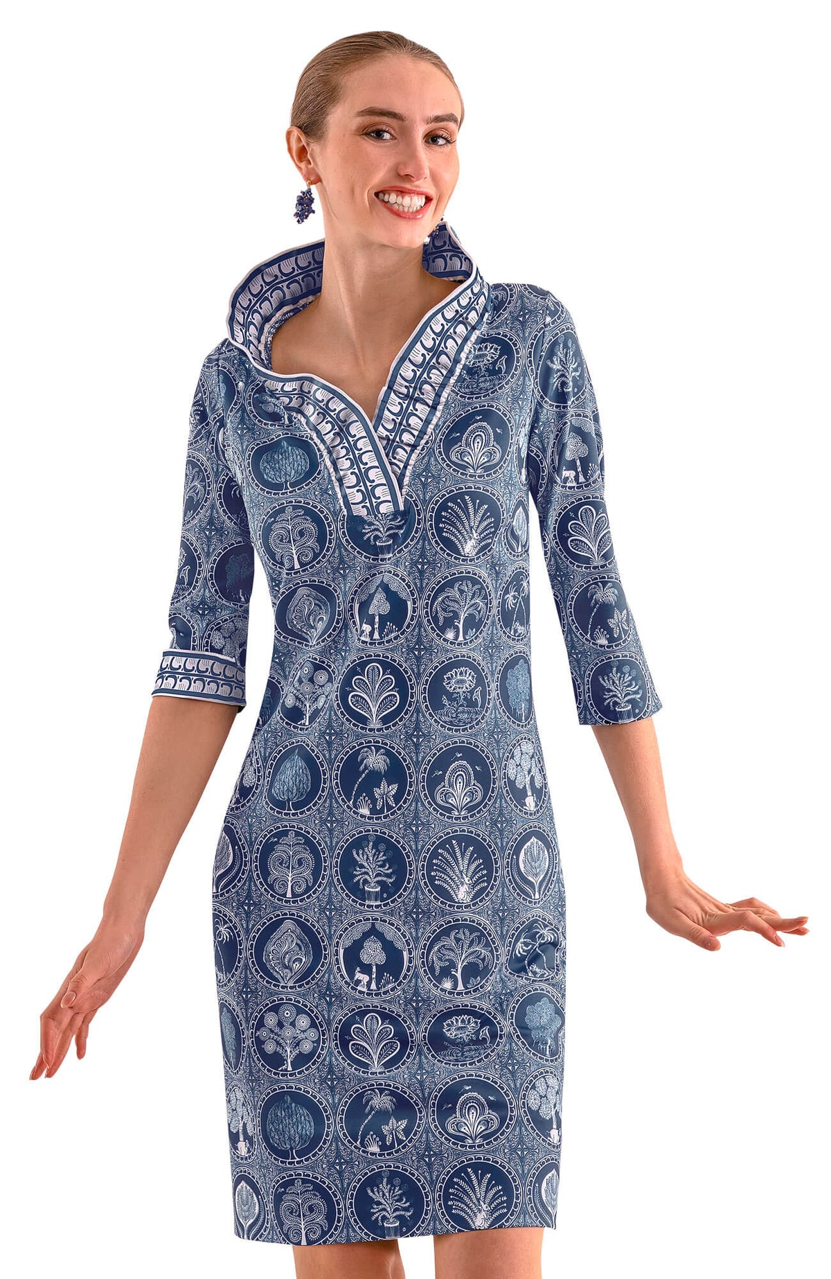 Ruffneck Dress - Circle Of Love Navy White