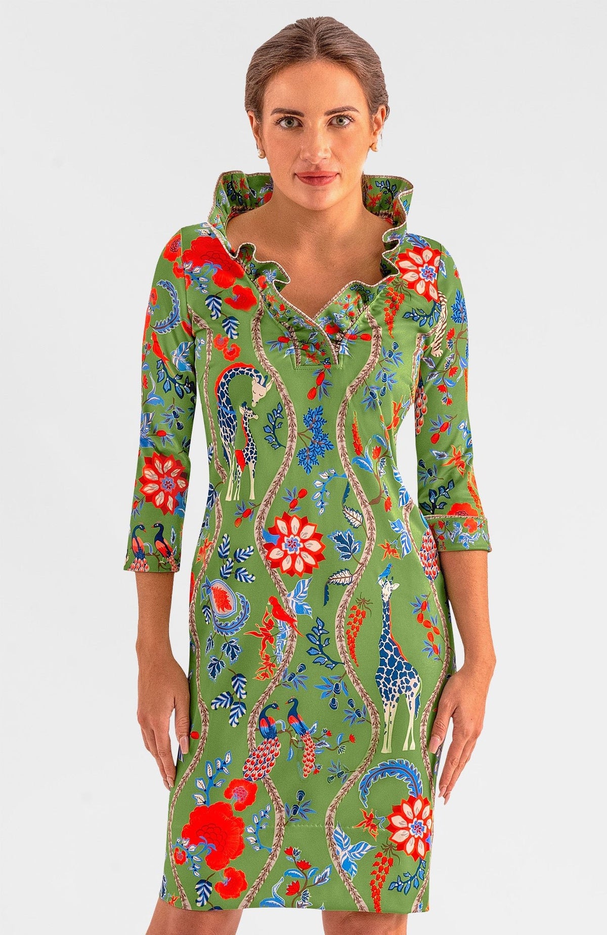 Ruffneck Dress - Jungle Symphony Olive