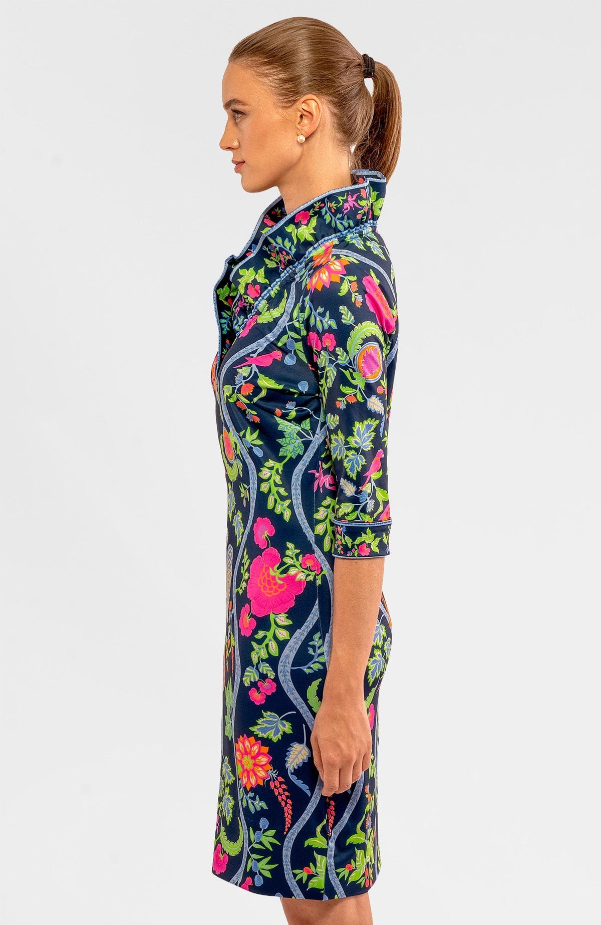 Ruffneck Dress - Jungle Symphony Navy