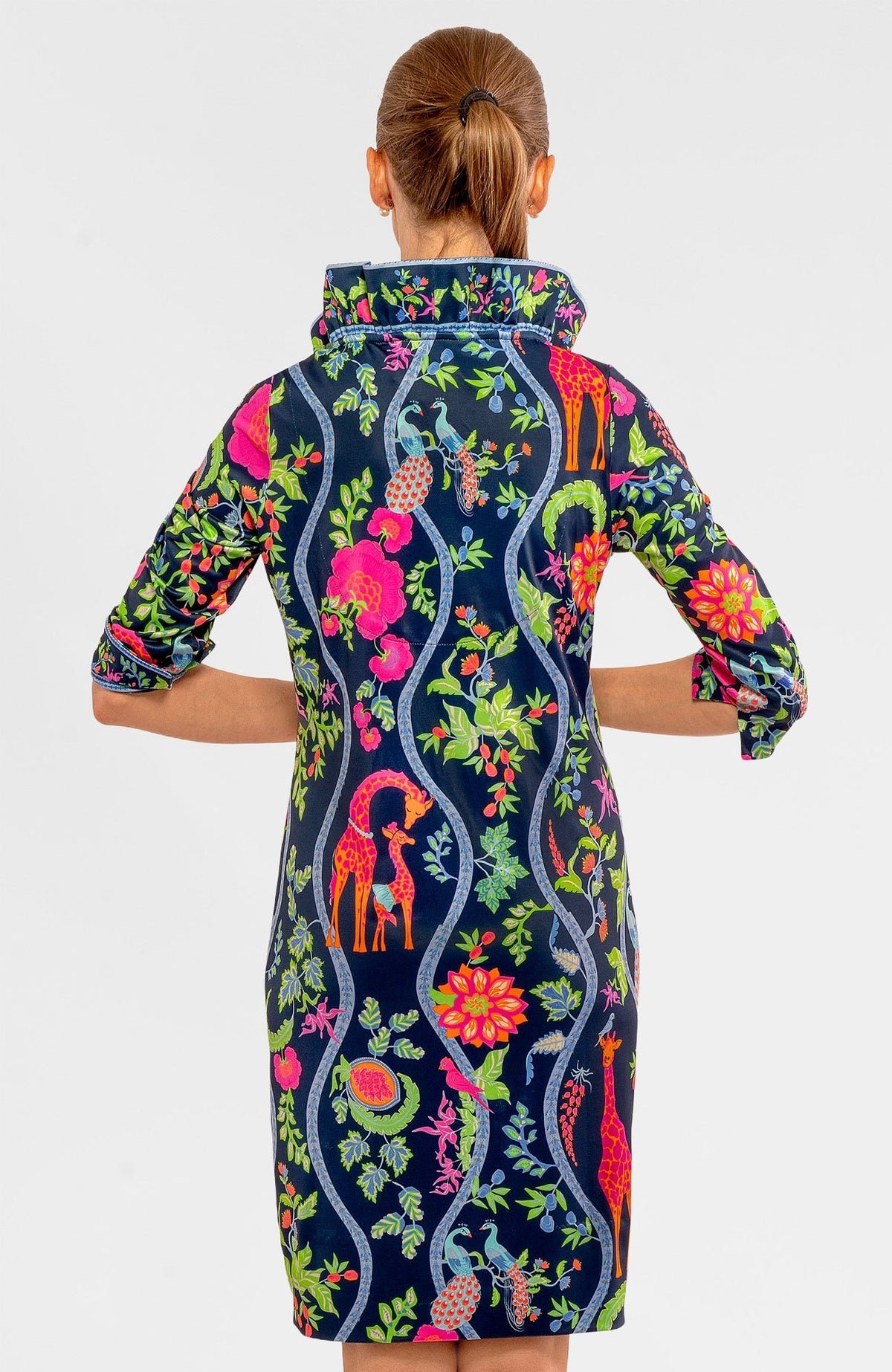 Ruffneck Dress - Jungle Symphony Navy