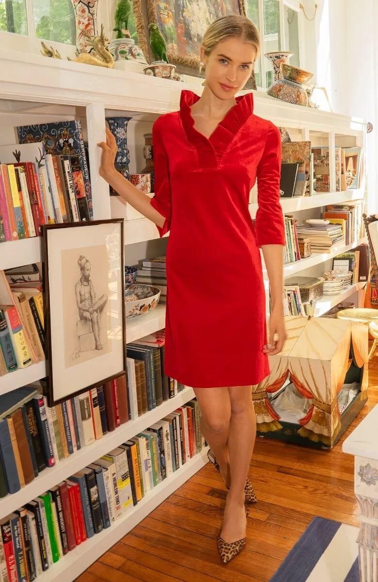 Ruffneck Dress - Silky Velvet Crimson