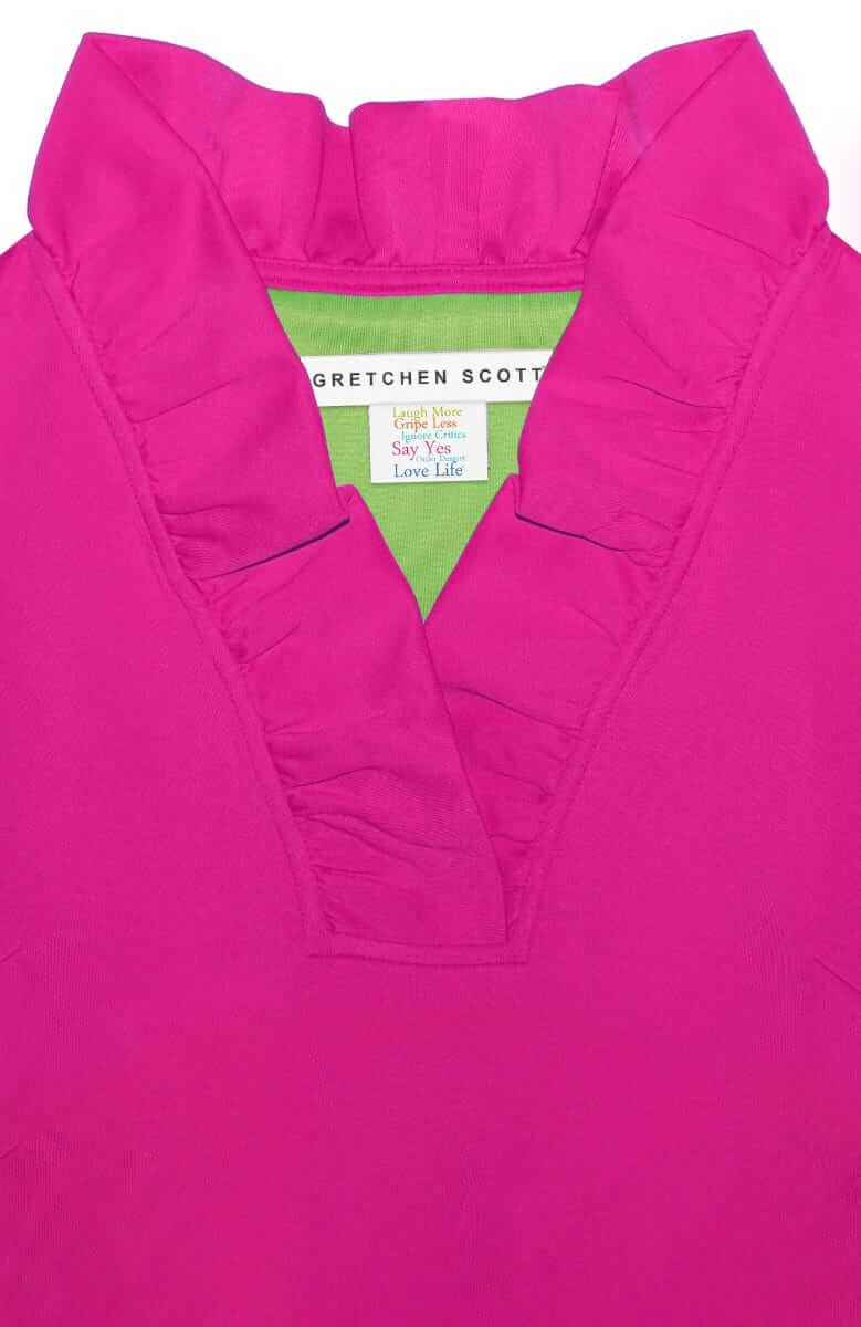 Ruffneck Dress - Solid Pink Green