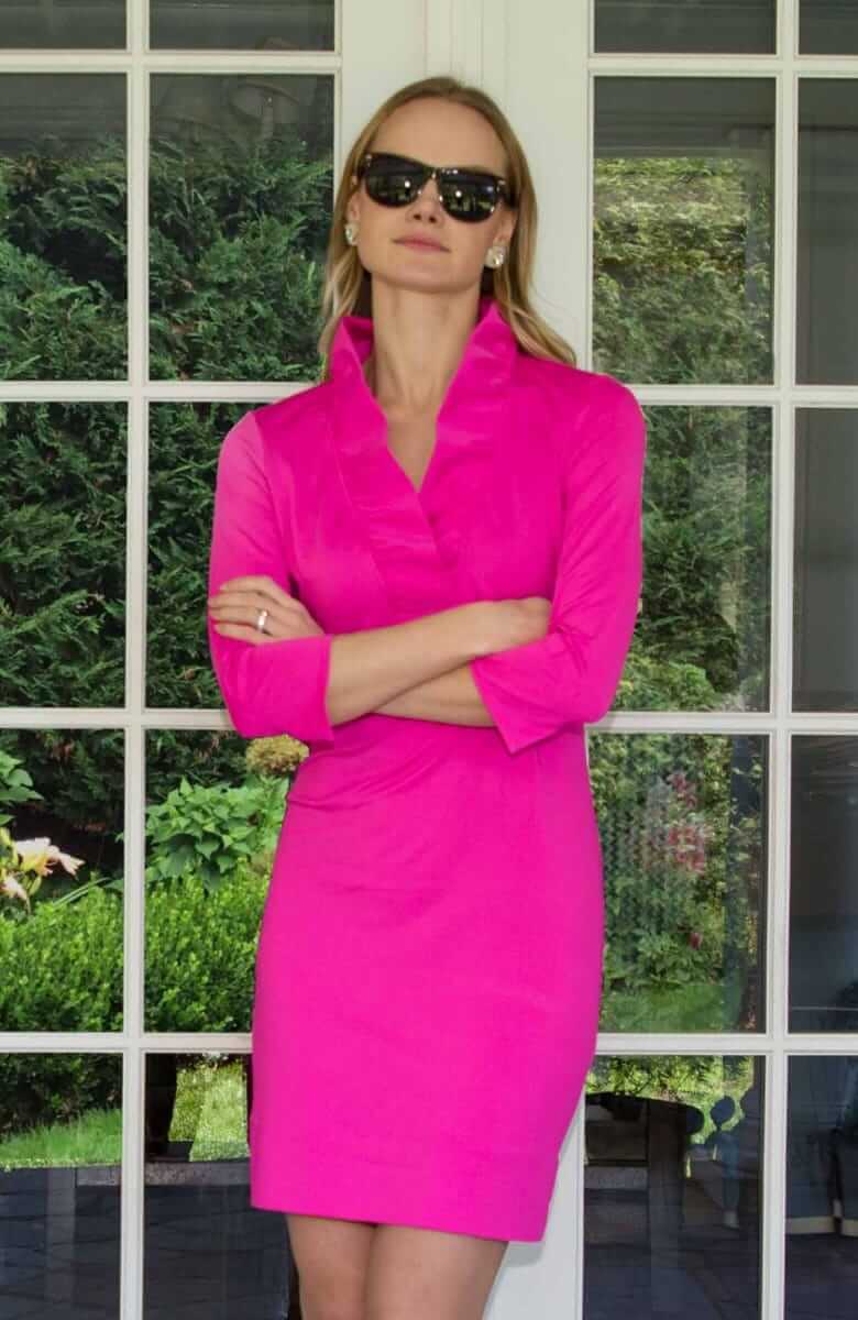 Ruffneck Dress - Solid Pink Green