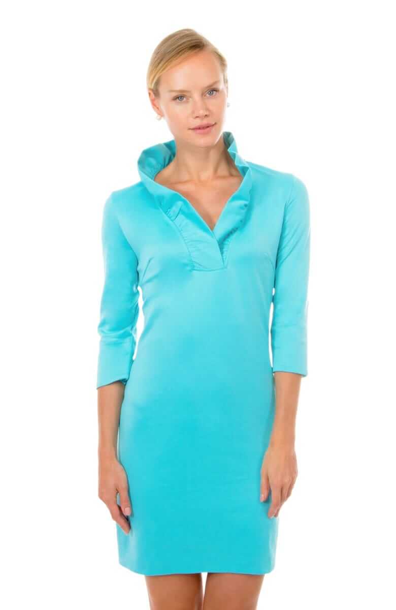 Ruffneck Dress - Solid Turquoise