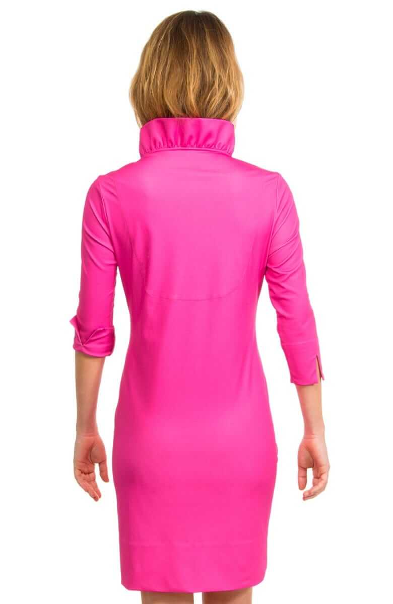 Ruffneck Dress - Solid Pink Green