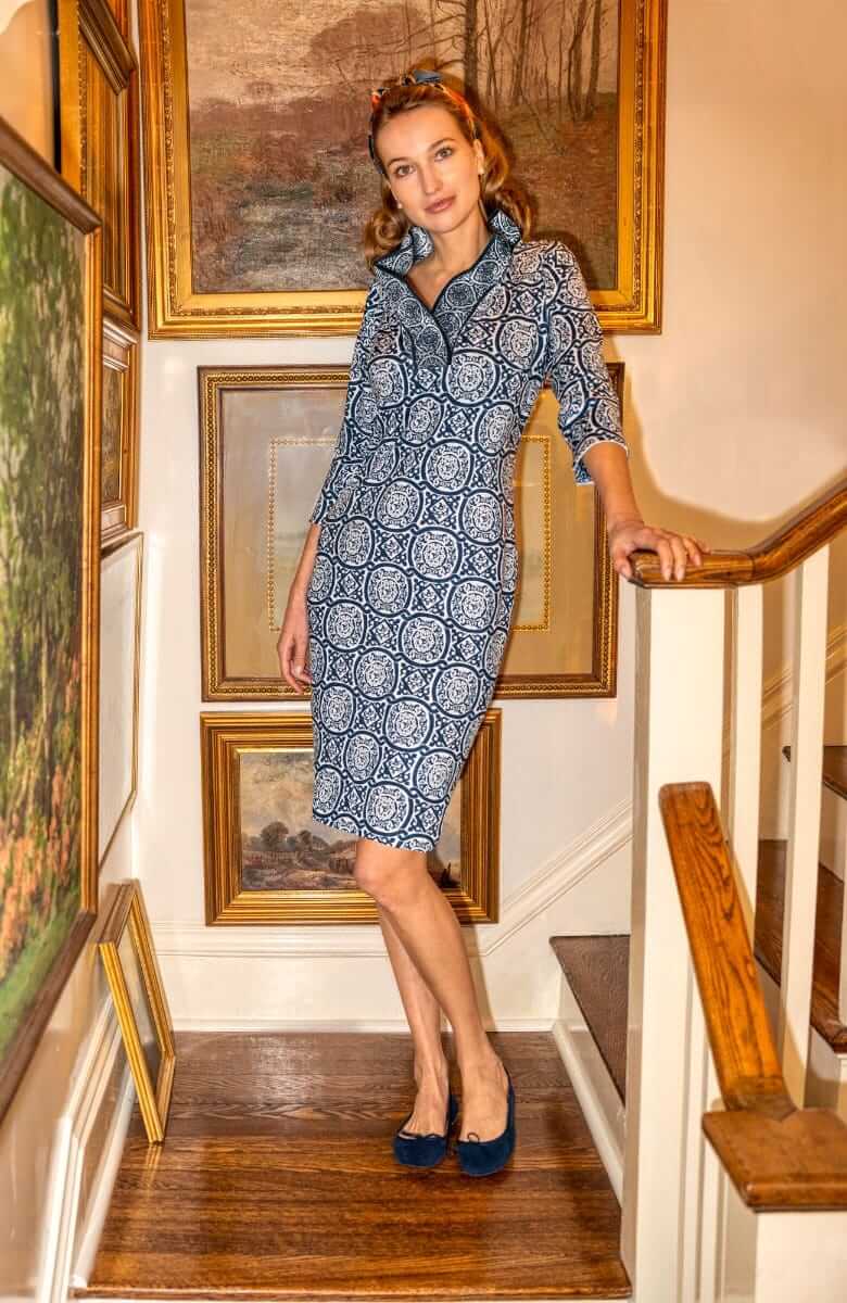 Ruffneck Dress - Sultan's Dining Room - Final Sale Navy White