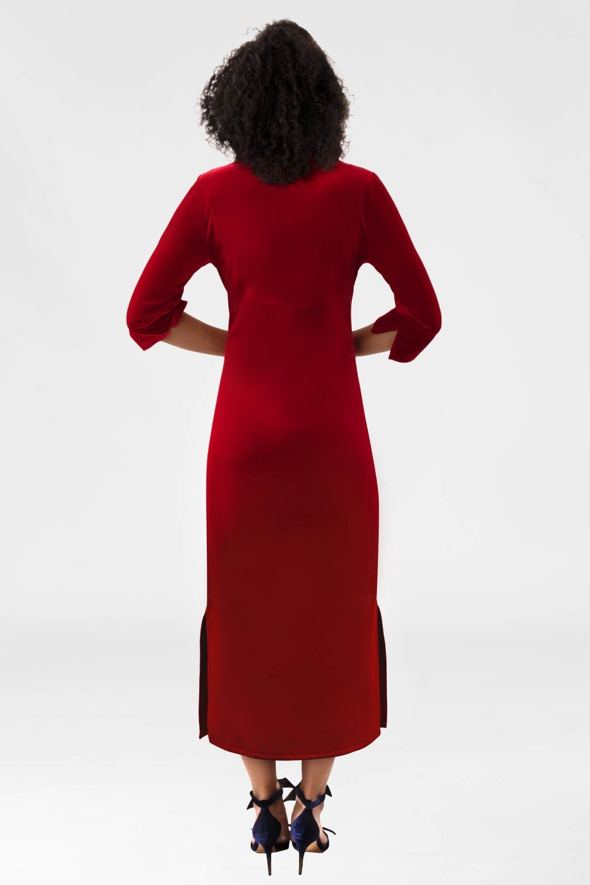 Ruffneck Midi Maxi Dress - Silky Velvet Crimson