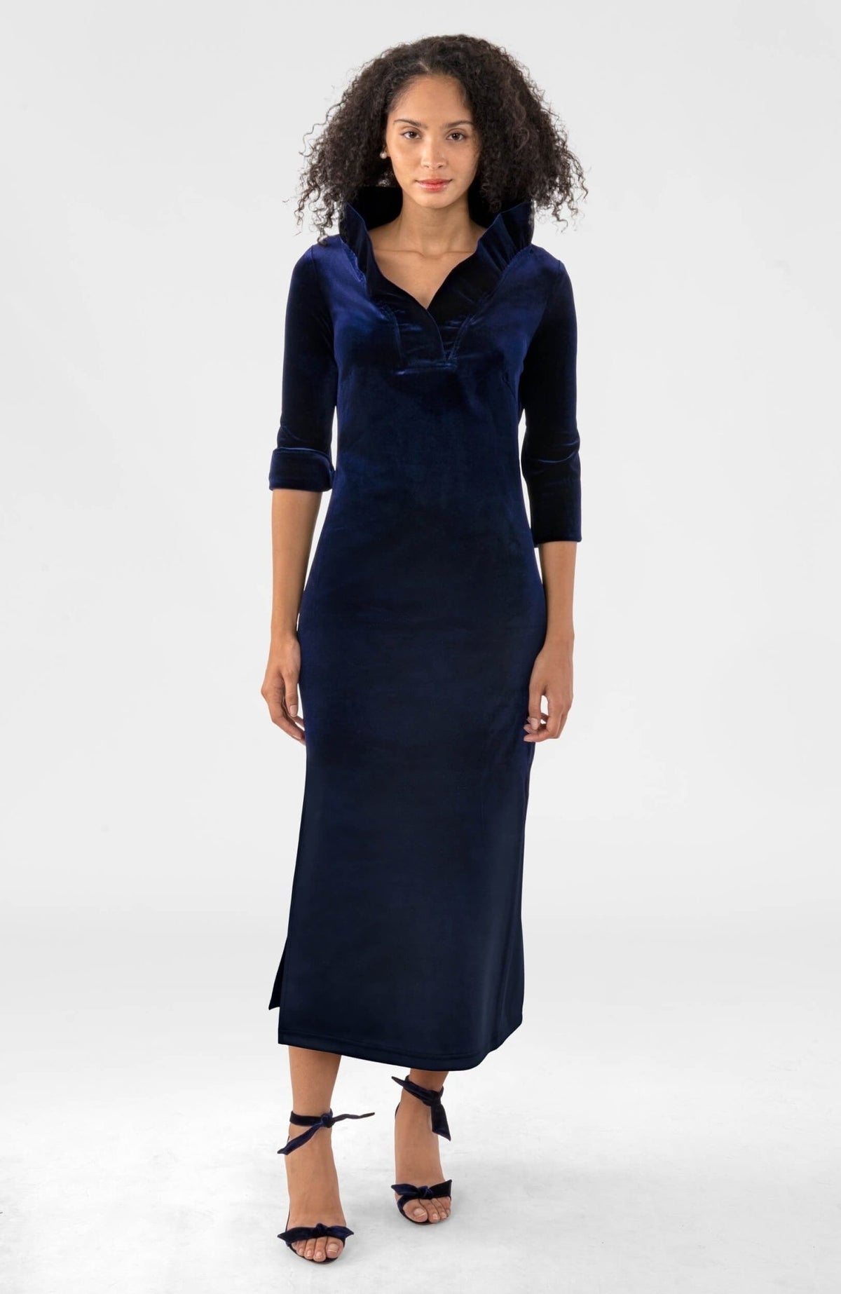 Ruffneck Midi Maxi Dress - Silky Velvet Navy