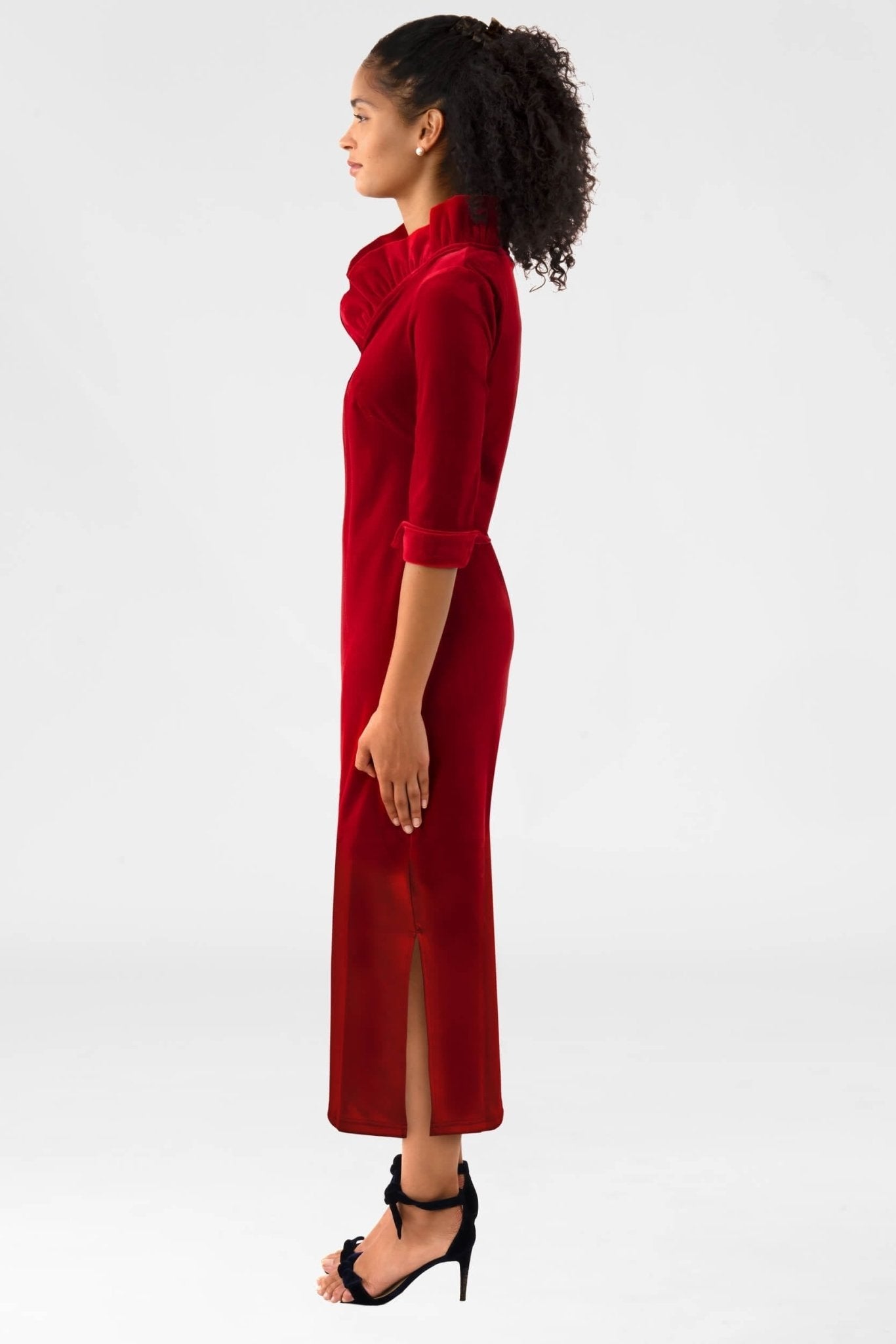 Ruffneck Midi Maxi Dress - Silky Velvet Crimson