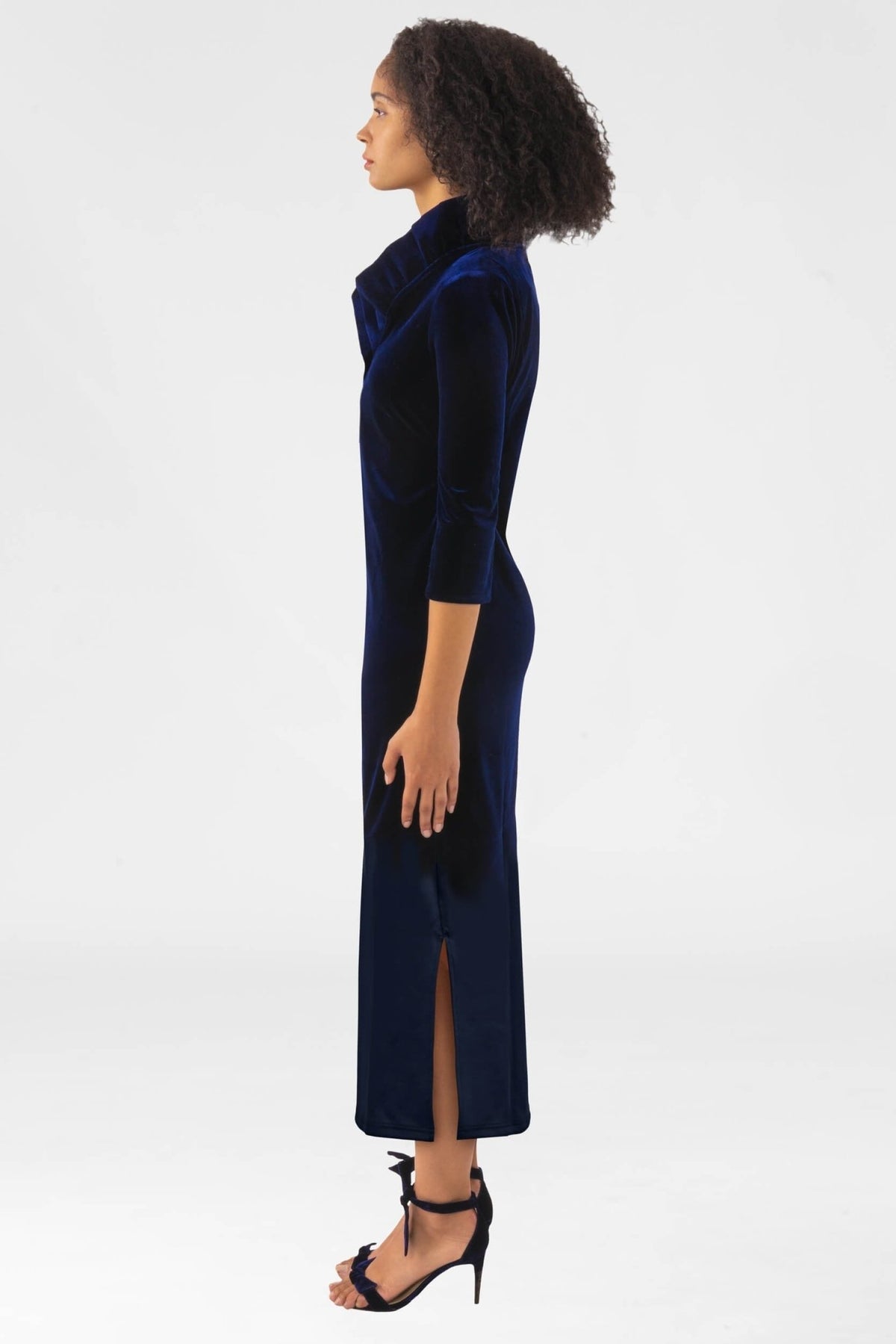 Ruffneck Midi Maxi Dress - Silky Velvet Navy