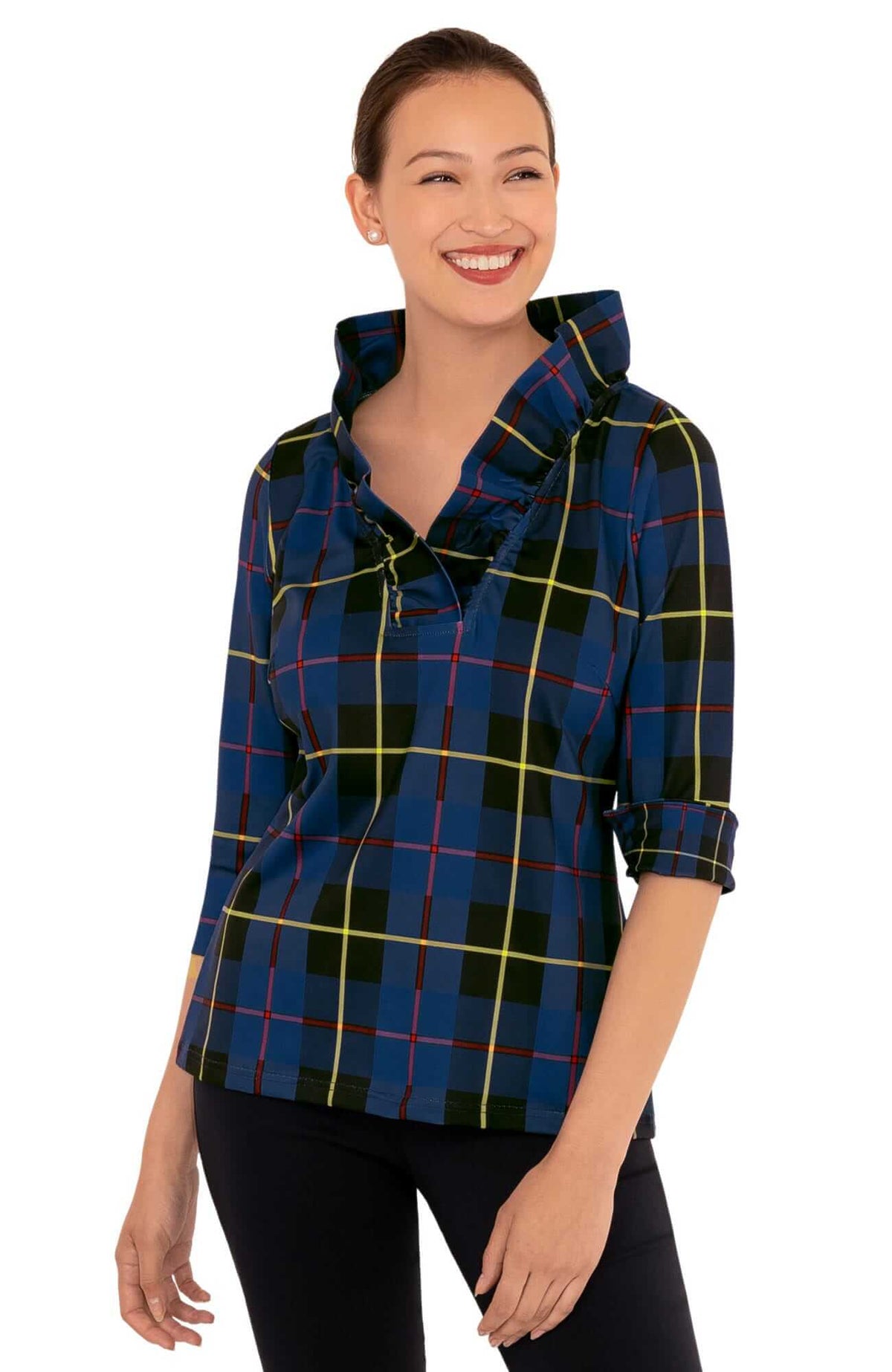 Ruffneck Top - Plaidly Cooper- Final Sale Bluemulti Plaid