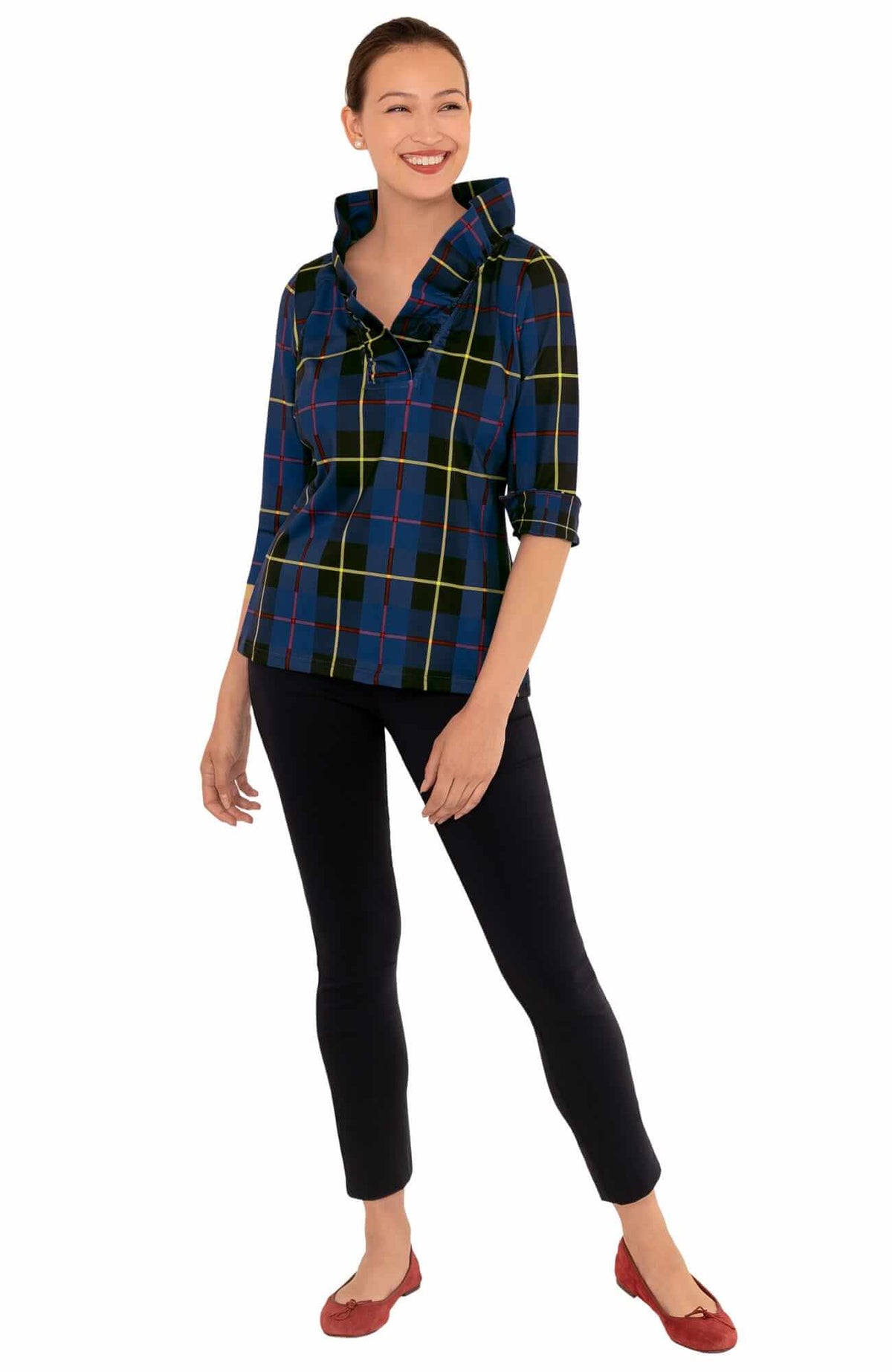 Ruffneck Top - Plaidly Cooper- Final Sale Bluemulti Plaid