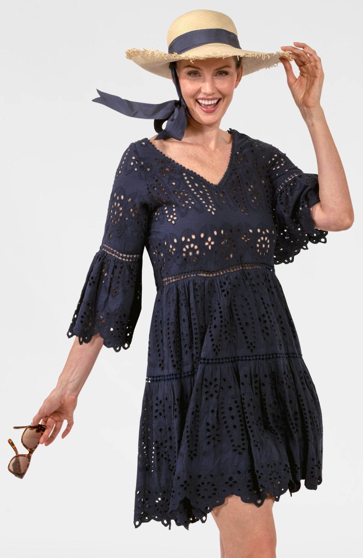Saucy Dress - Eyelet Navy