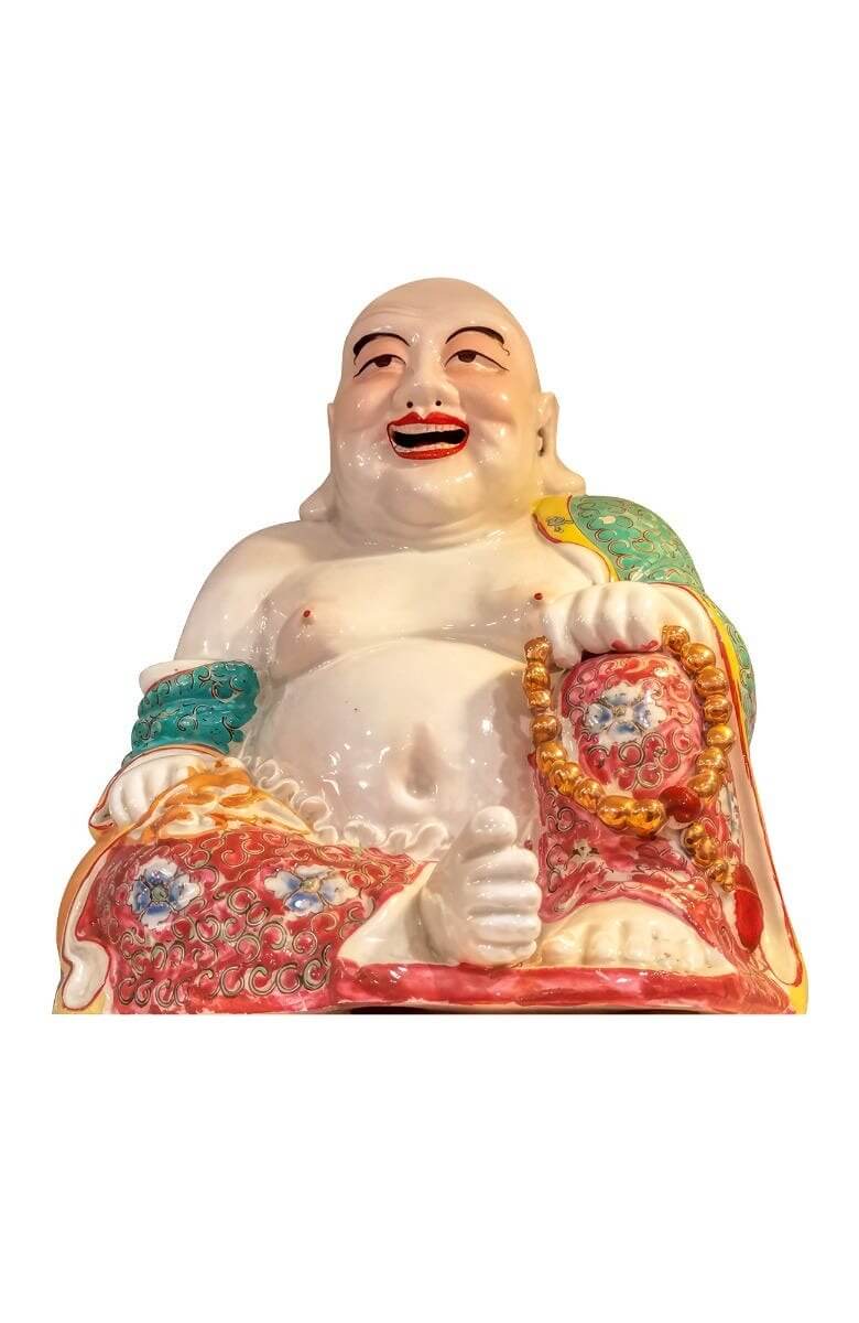 Late 19th C. Chinese Porcelain Smiling Buddha Periwink Orange One Size