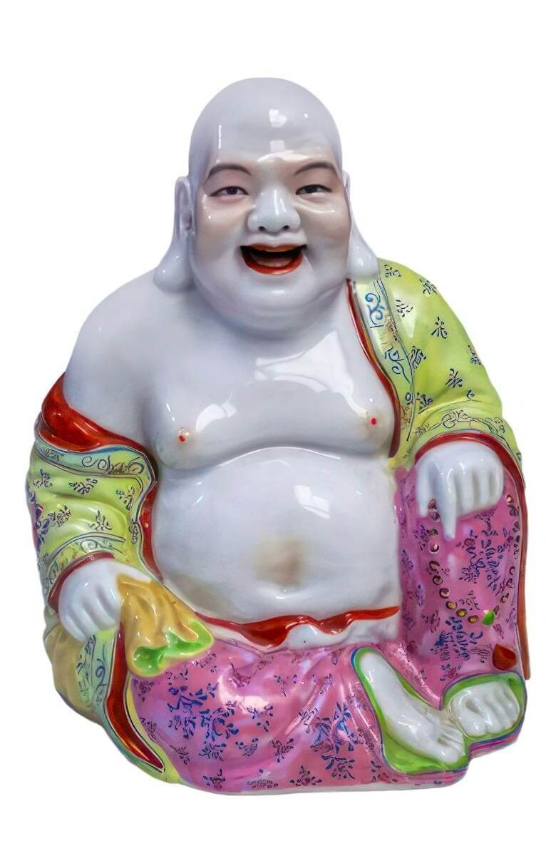 Chinese Porcelain Laughing Buddha 8&quot; Periwink Orange One Size