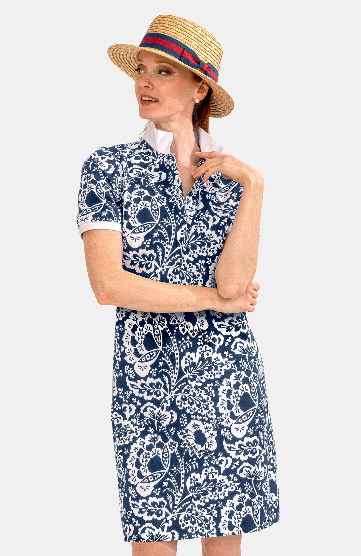 Serve It Up Dress - Flora - Final Sale Navy White