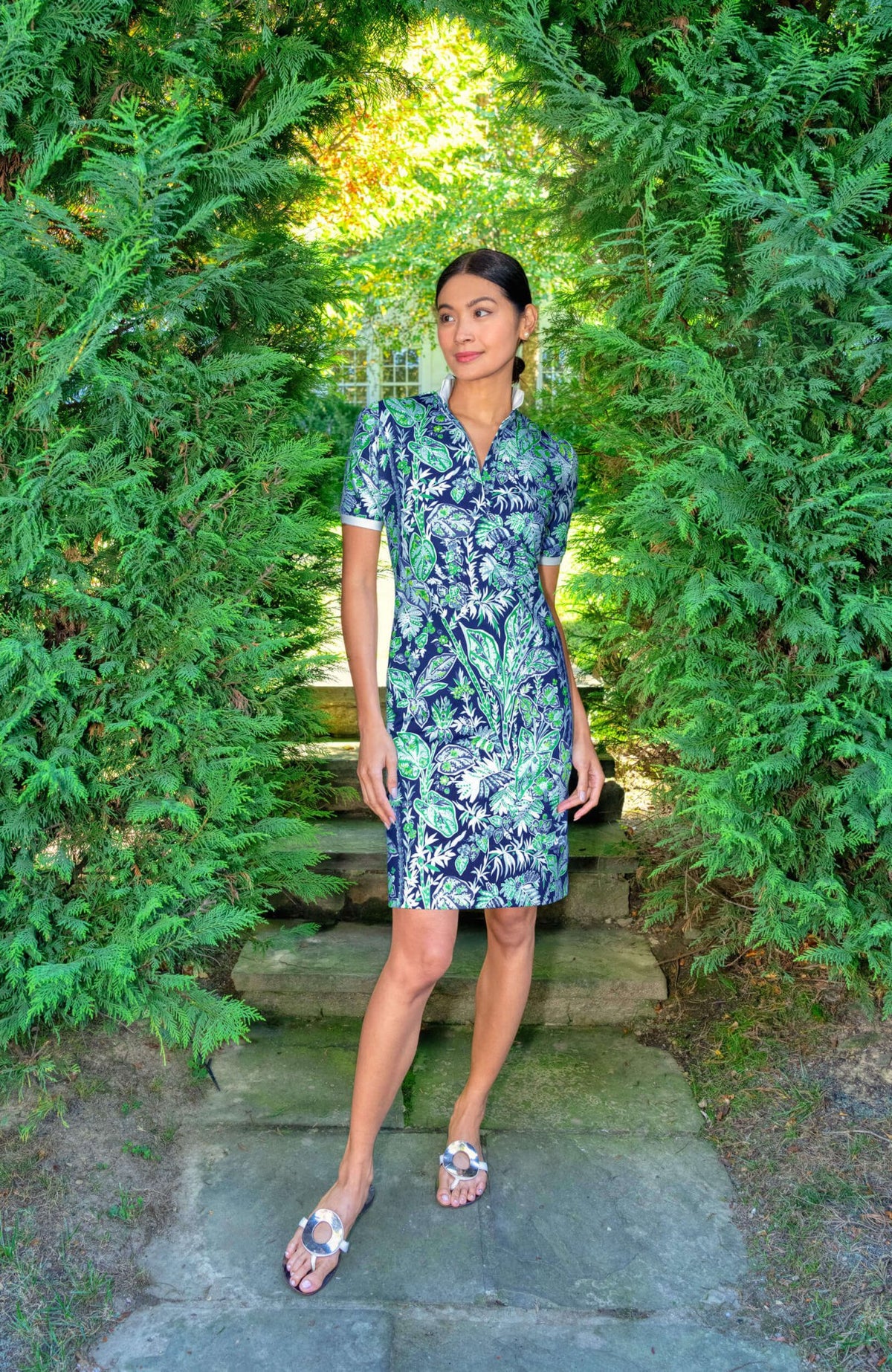 Serve It Up Dress - Vintage Vines Navy