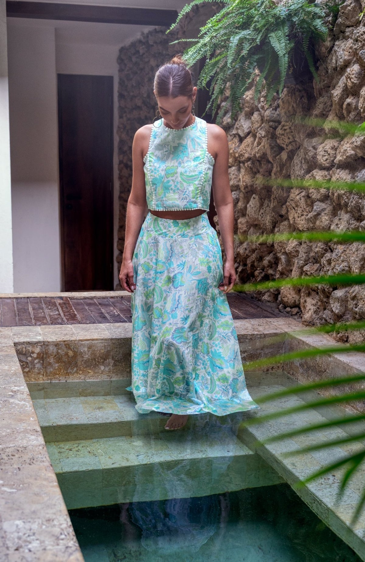 Sexy Summer Top - Blooming Party Ocean Turq