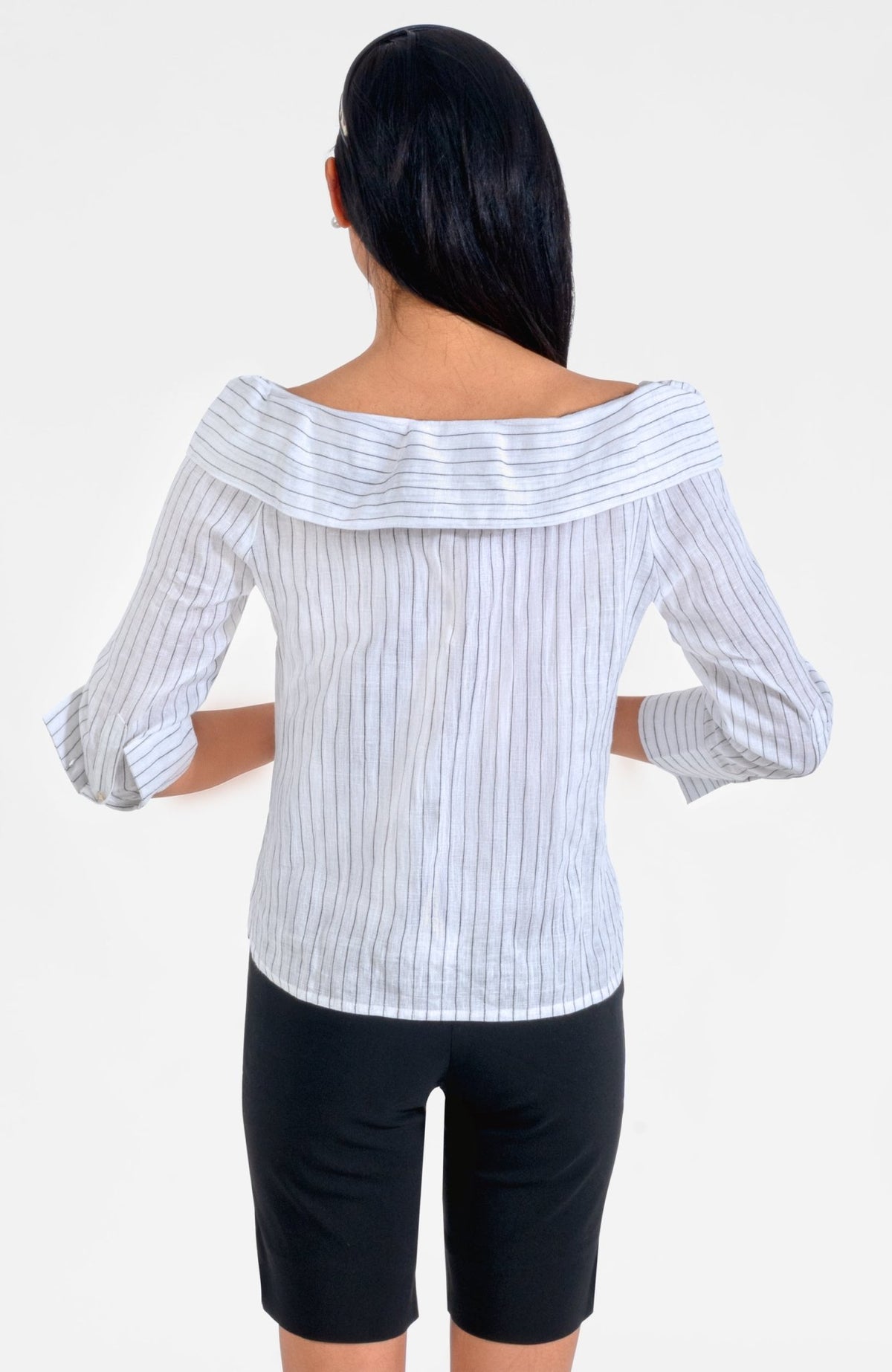 Shimmey Shoulder Top - Stripe It White