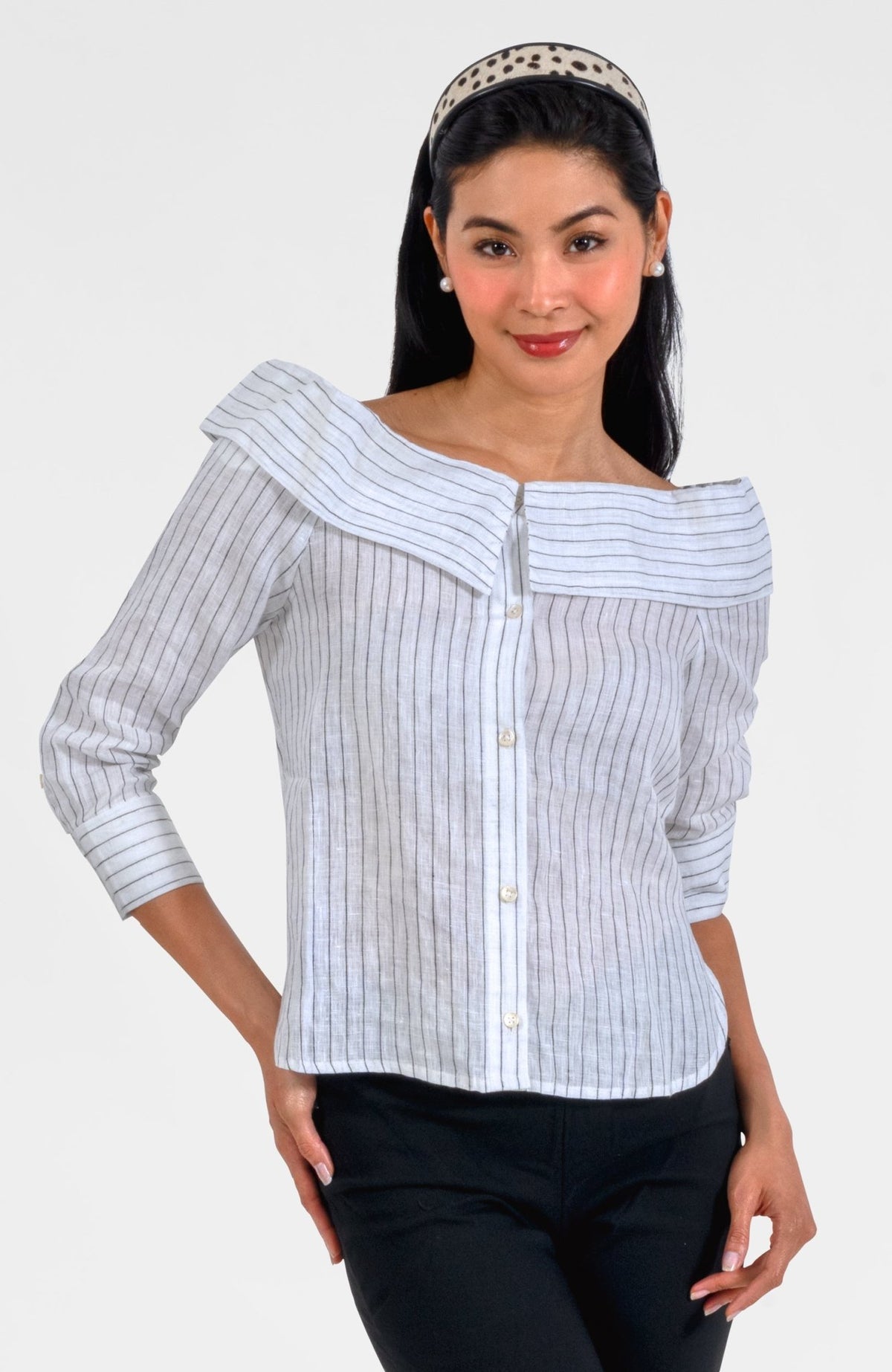 Shimmey Shoulder Top - Stripe It White