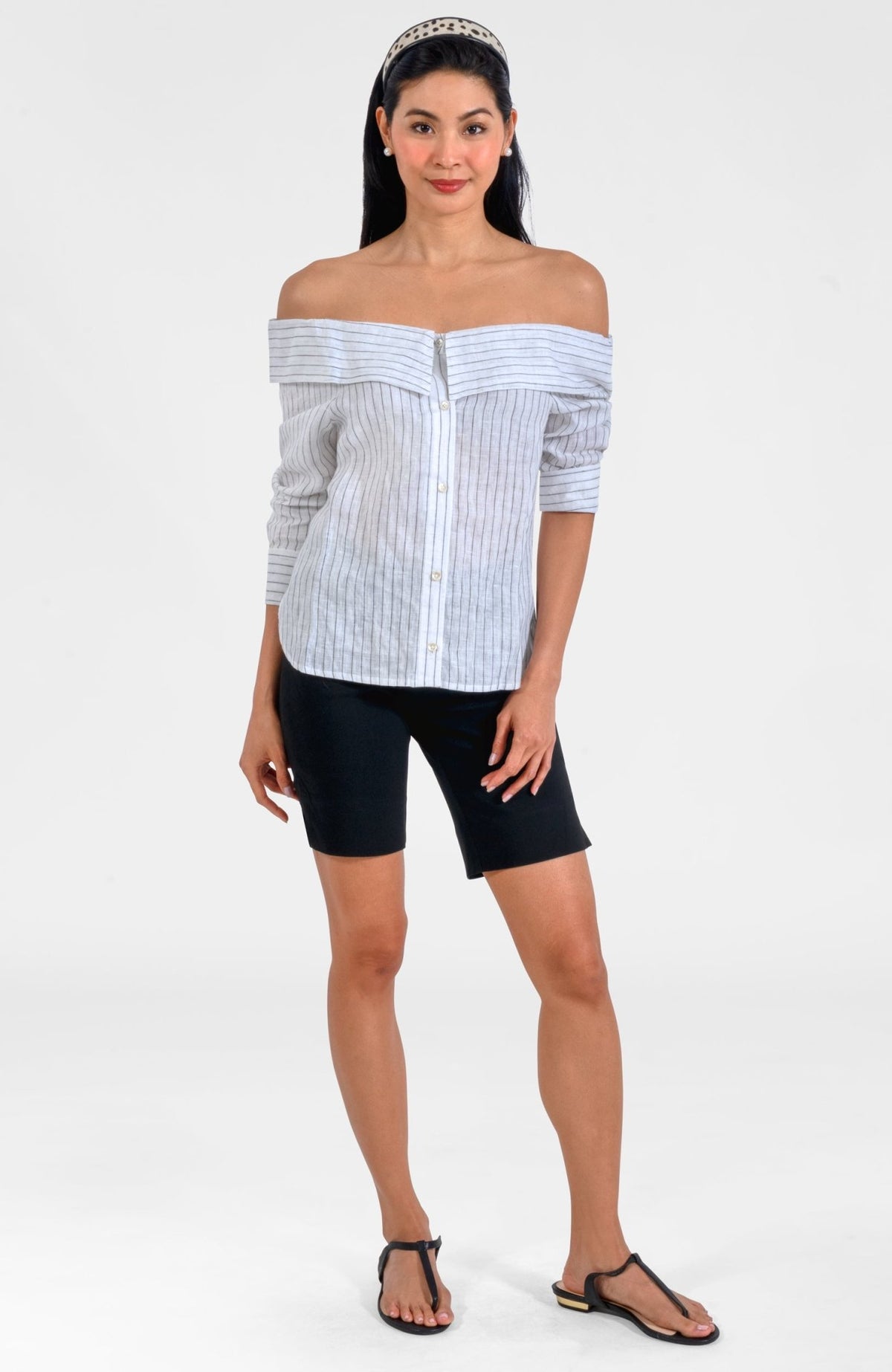 Shimmey Shoulder Top - Stripe It White