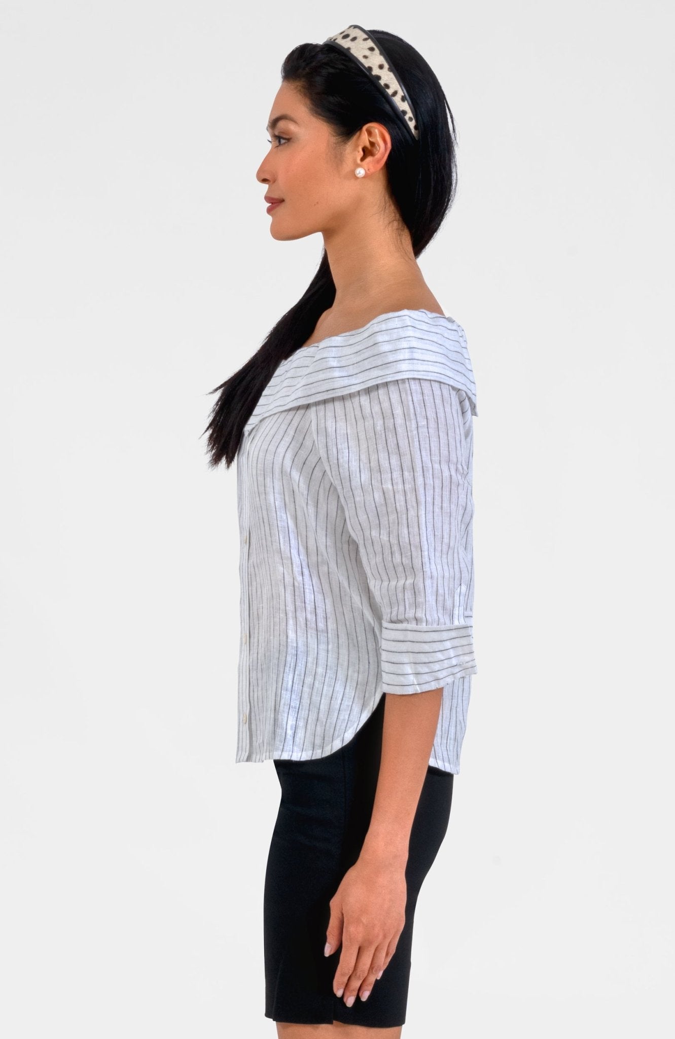Shimmey Shoulder Top - Stripe It White