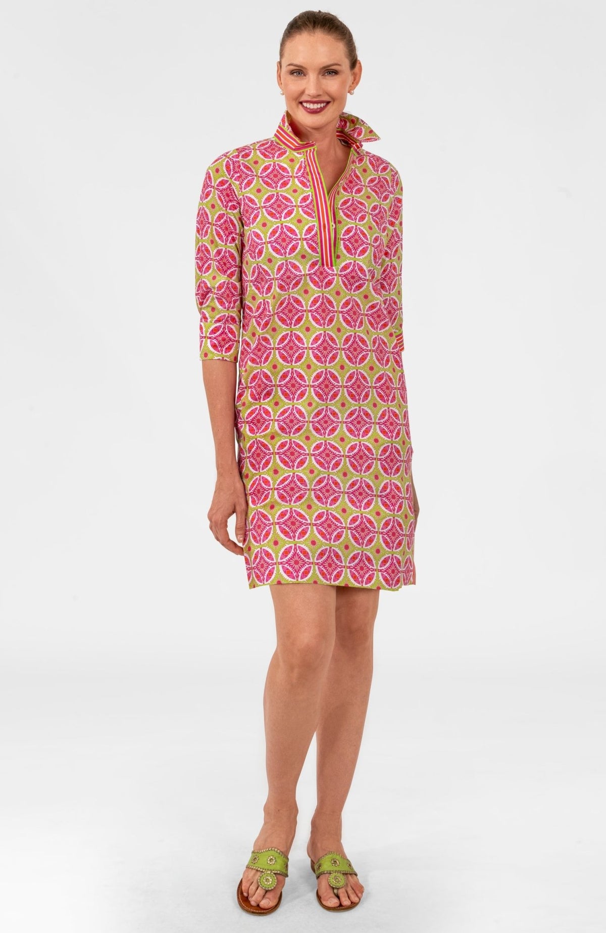 Shirt Tail 2.0 Dress - Smell The Roses Pink Lime