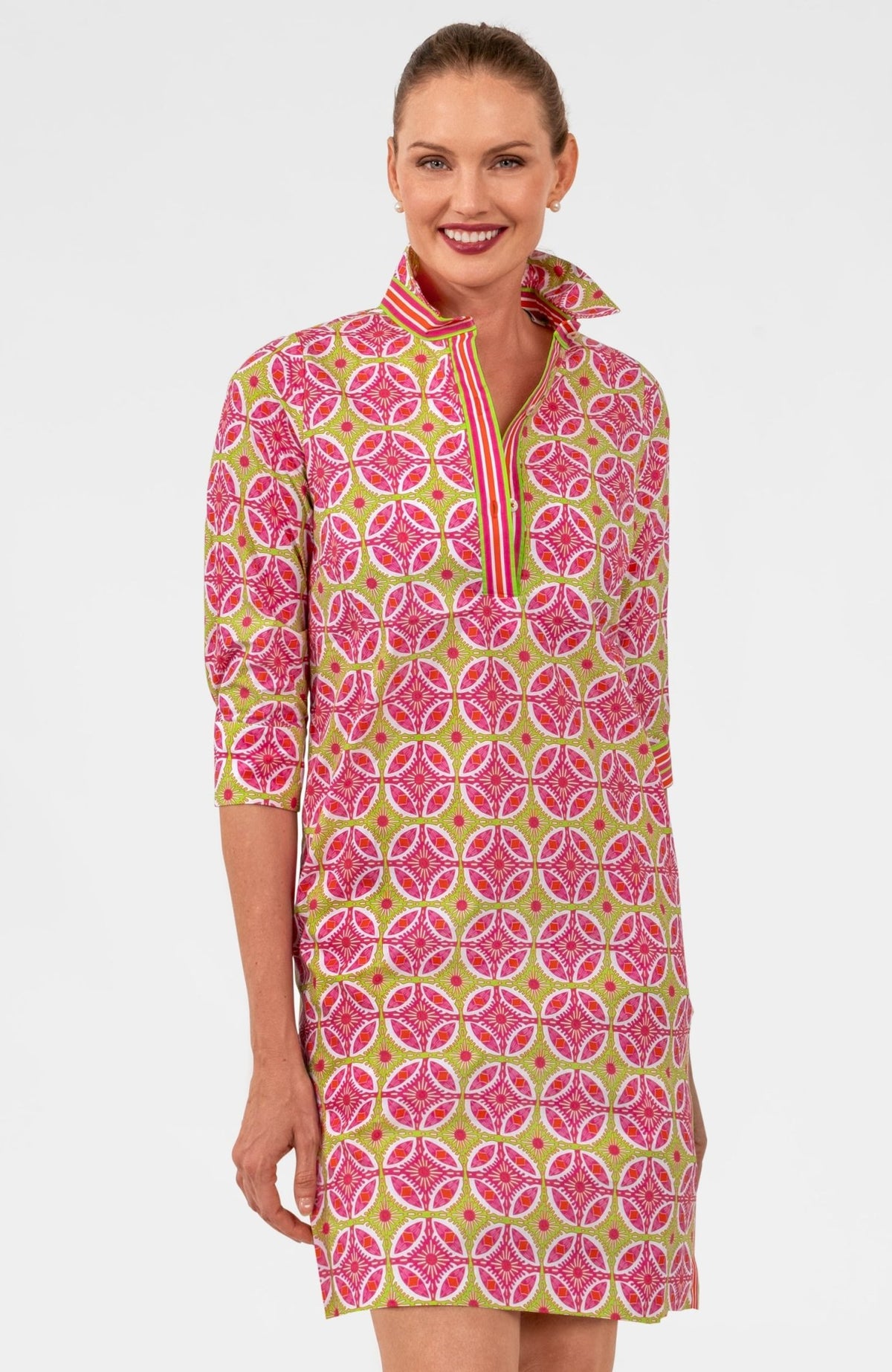 Shirt Tail 2.0 Dress - Smell The Roses Pink Lime