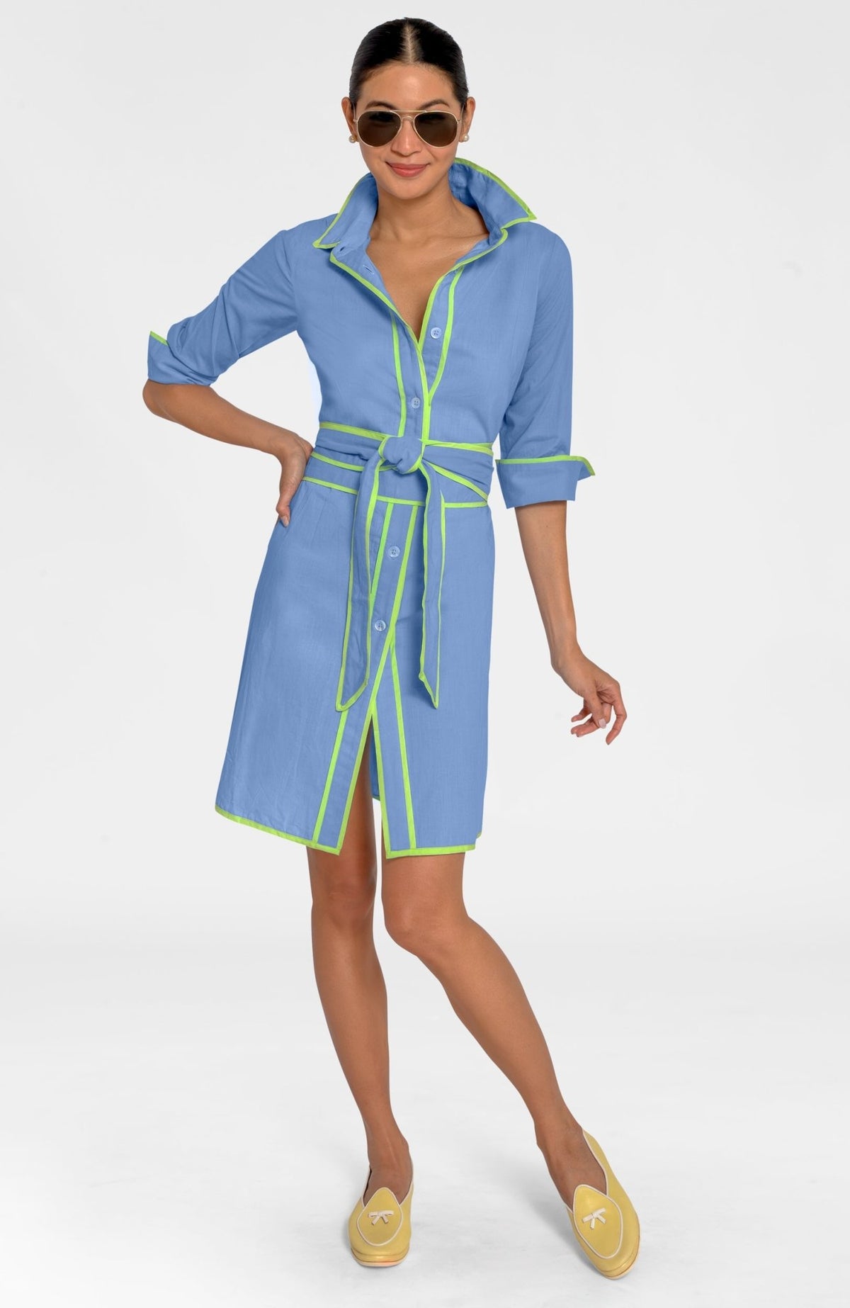 Shirt Tails Short Dress - Cotton Periwinkle