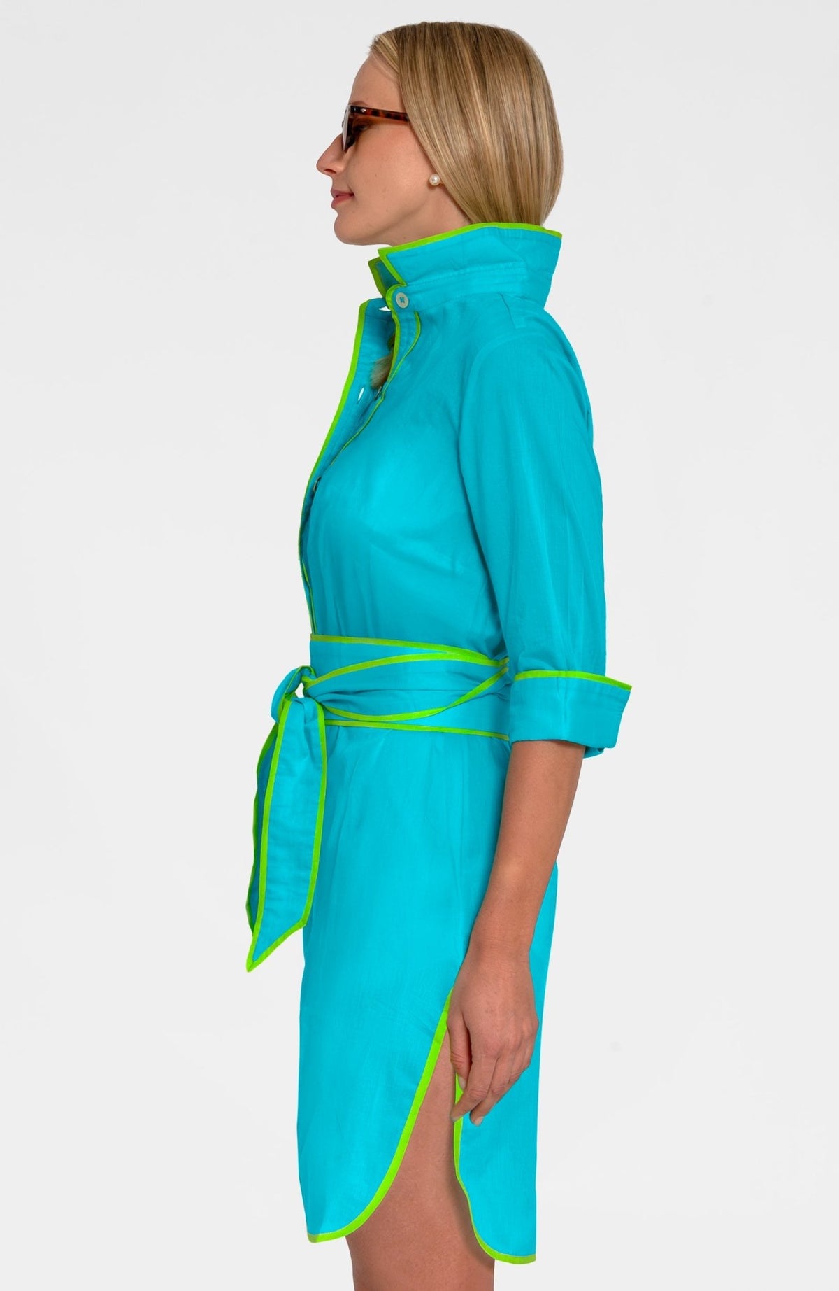 Shirt Tails Short Dress - Cotton Turquoise