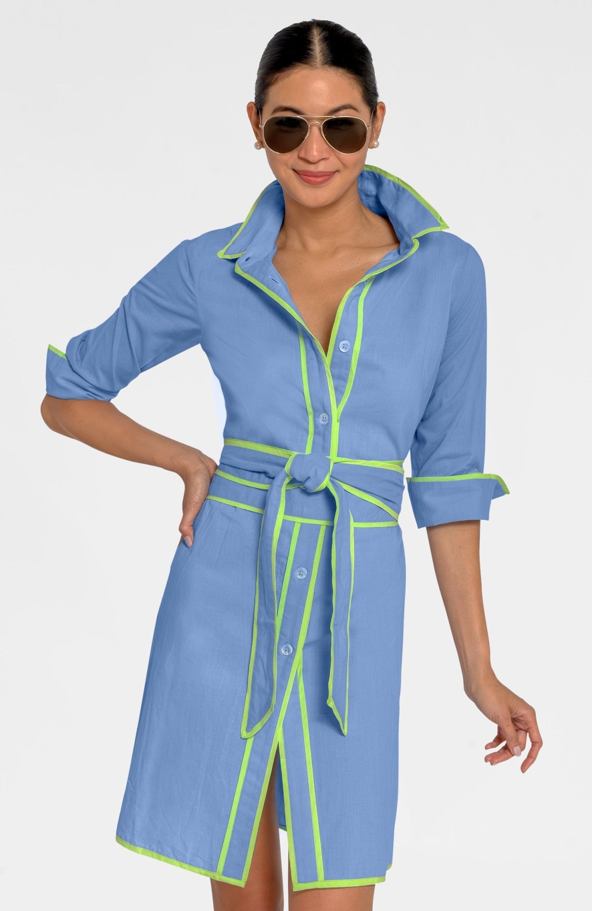 Shirt Tails Short Dress - Cotton Periwinkle