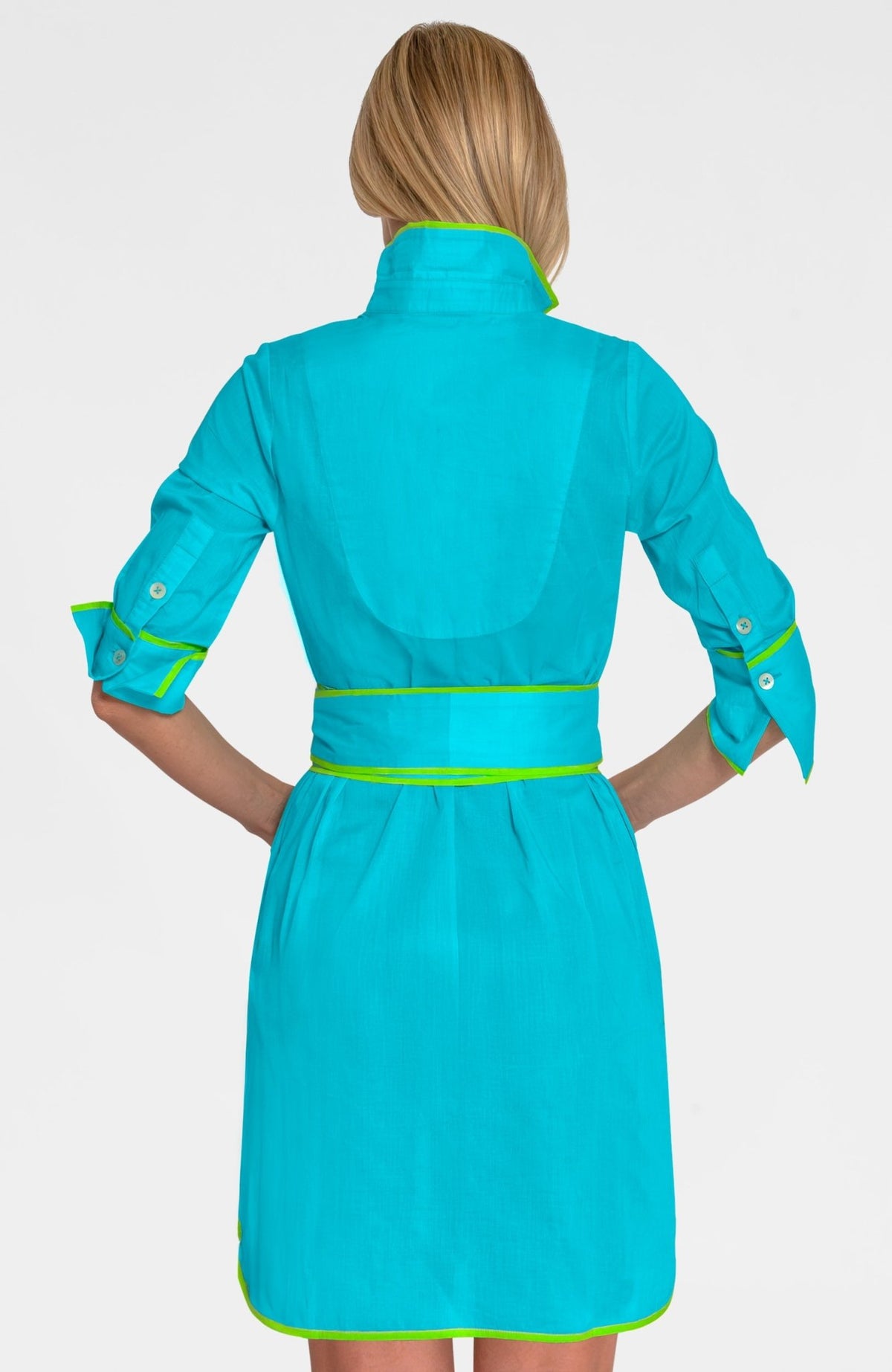 Shirt Tails Short Dress - Cotton Turquoise