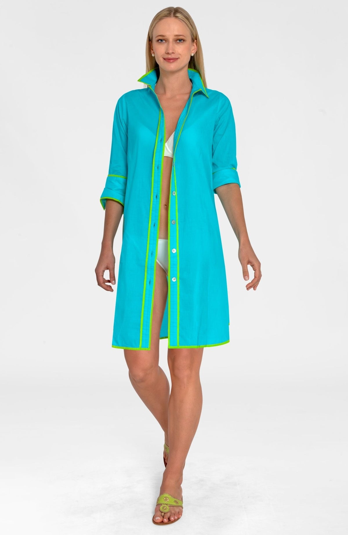 Shirt Tails Short Dress - Cotton Turquoise