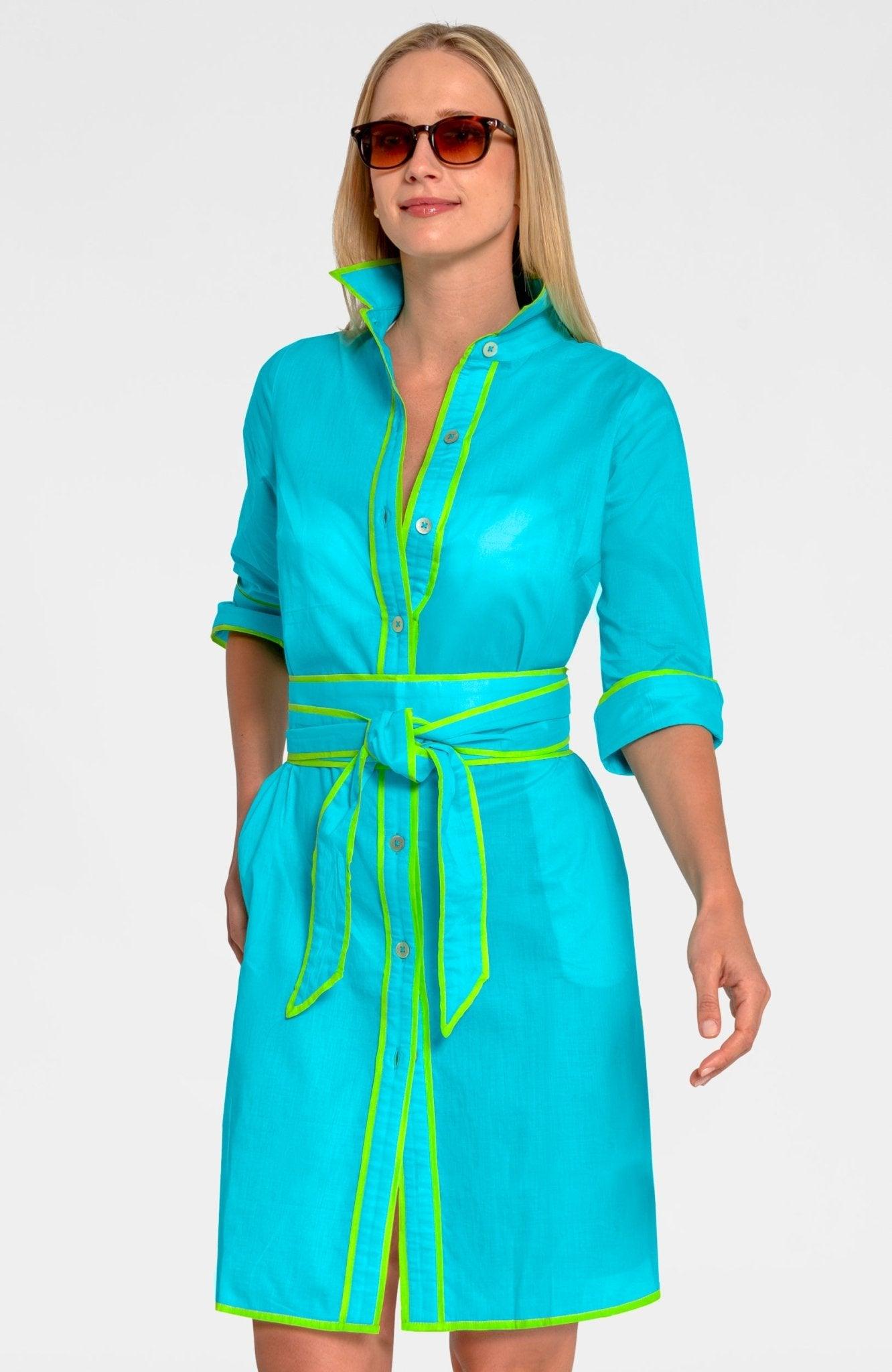 Shirt Tails Short Dress - Cotton - Final Sale Turquoise