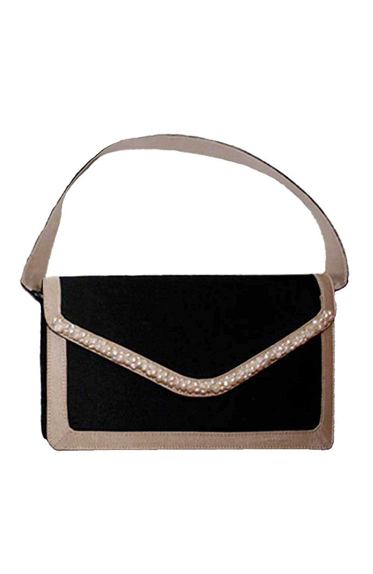 Shoulder Bag - Fresh Water Pearl Trimmed Black Khaki One Size