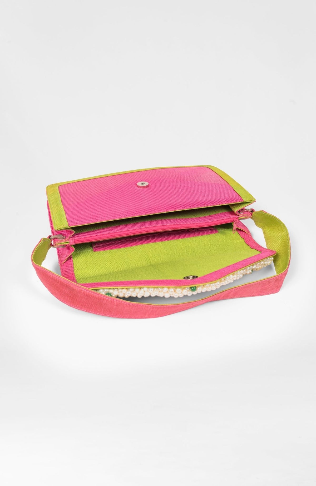 Shoulder Bag - Fresh Water Pearl Trimmed Pink Kelly One Size