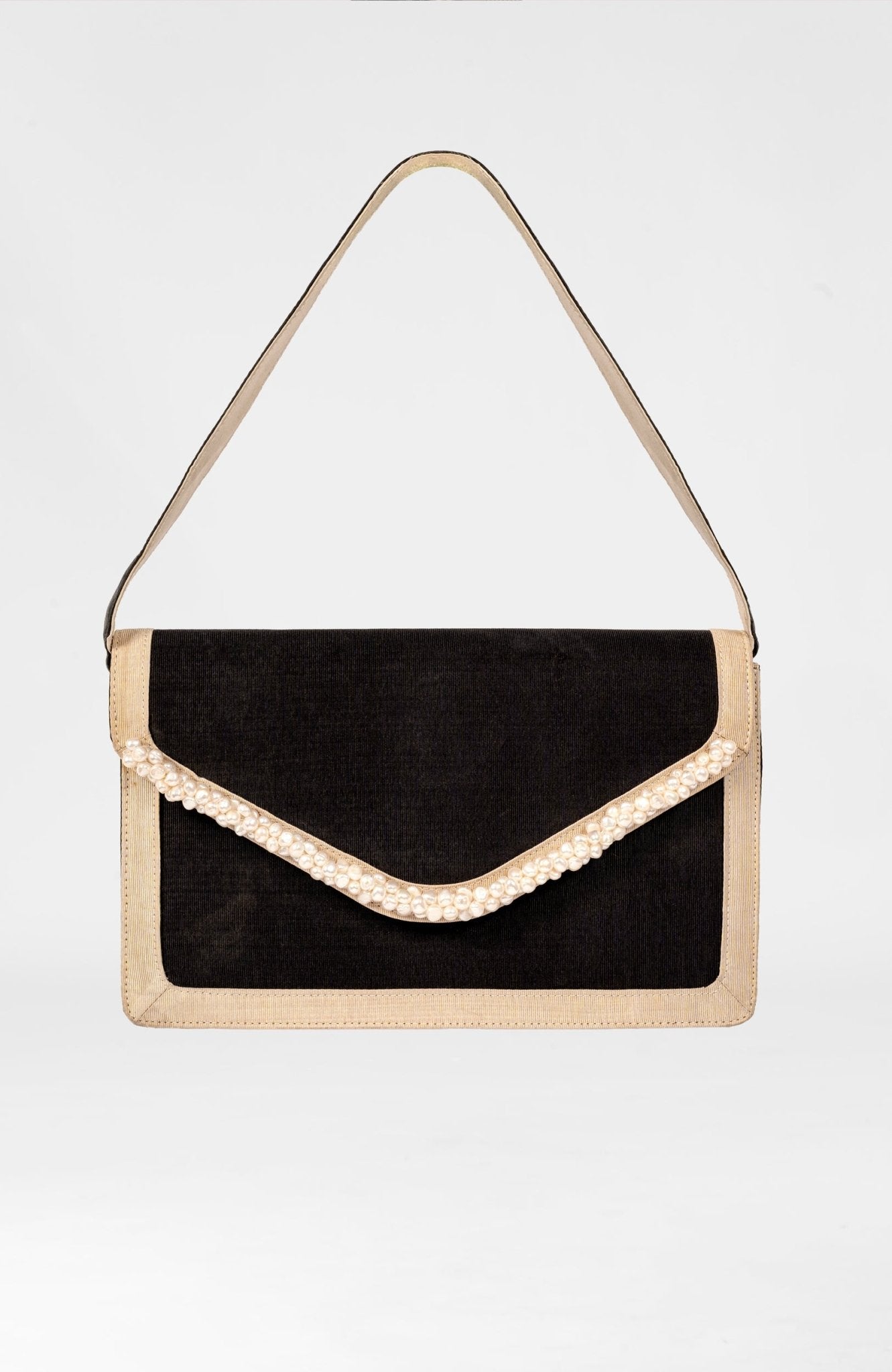 Shoulder Bag - Fresh Water Pearl Trimmed Black Khaki One Size