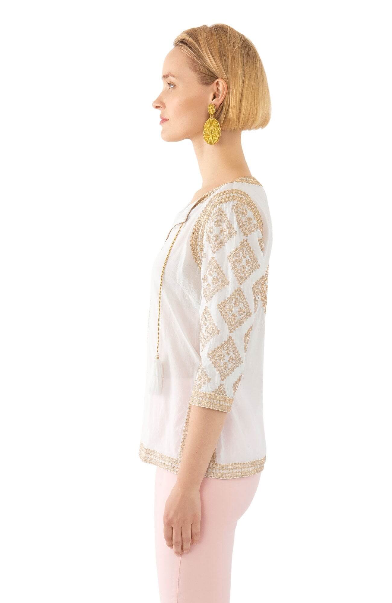 Embroidered Top - Odessa - Final Sale White Gold