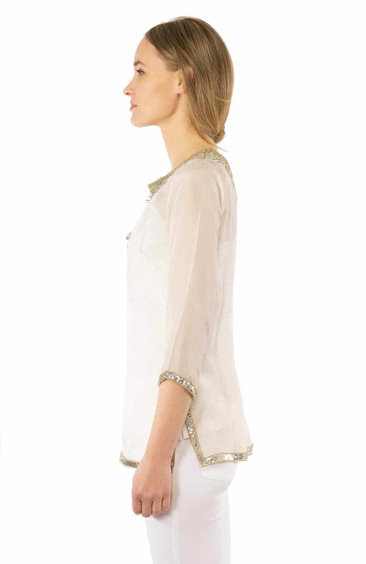 Silk Beaded Tunic - Starry Night White